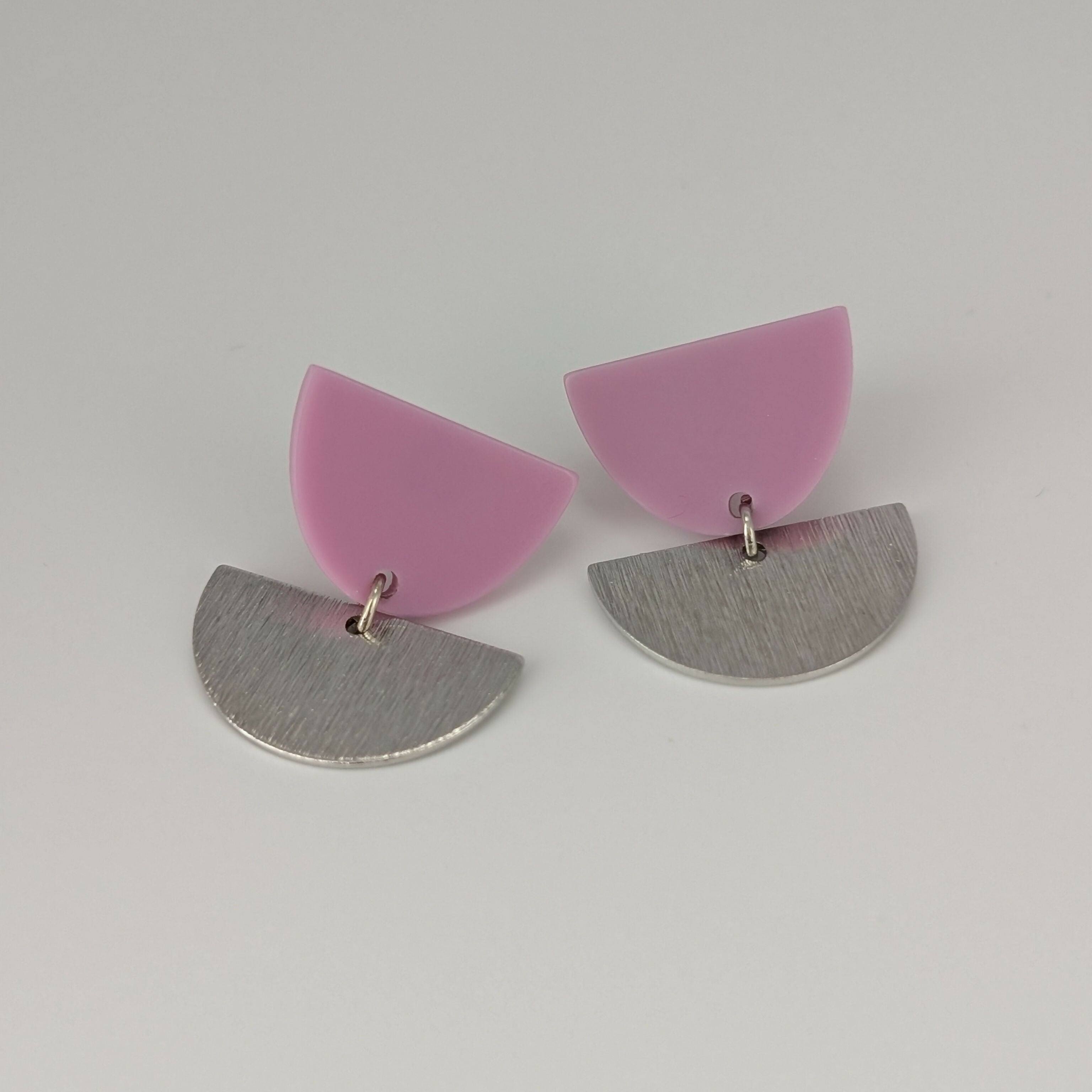 Mauve Pink Tulip Geometric Earrings in Gold or Silver