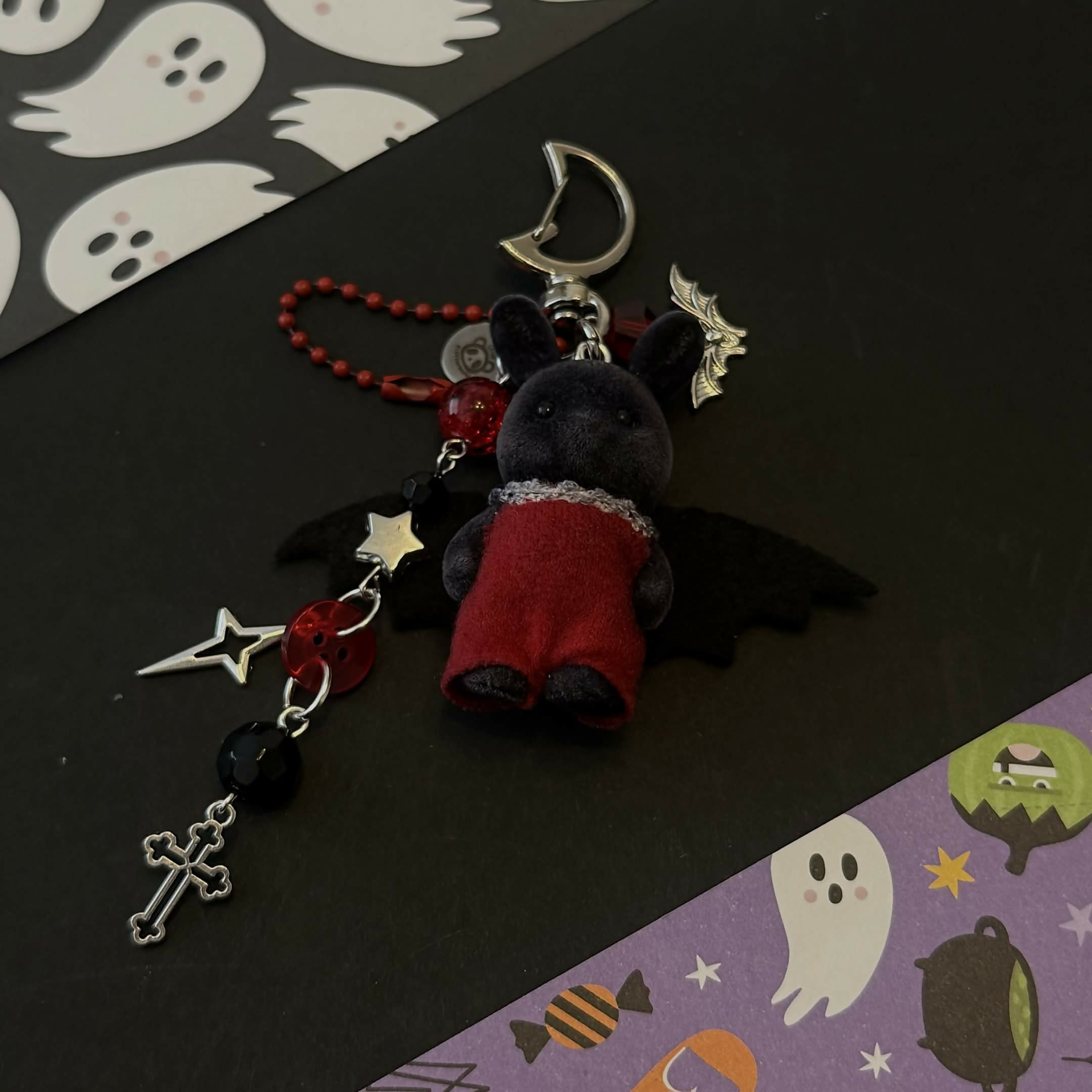 Baby Bat Bunny Handmade Halloween Trinket Keychain