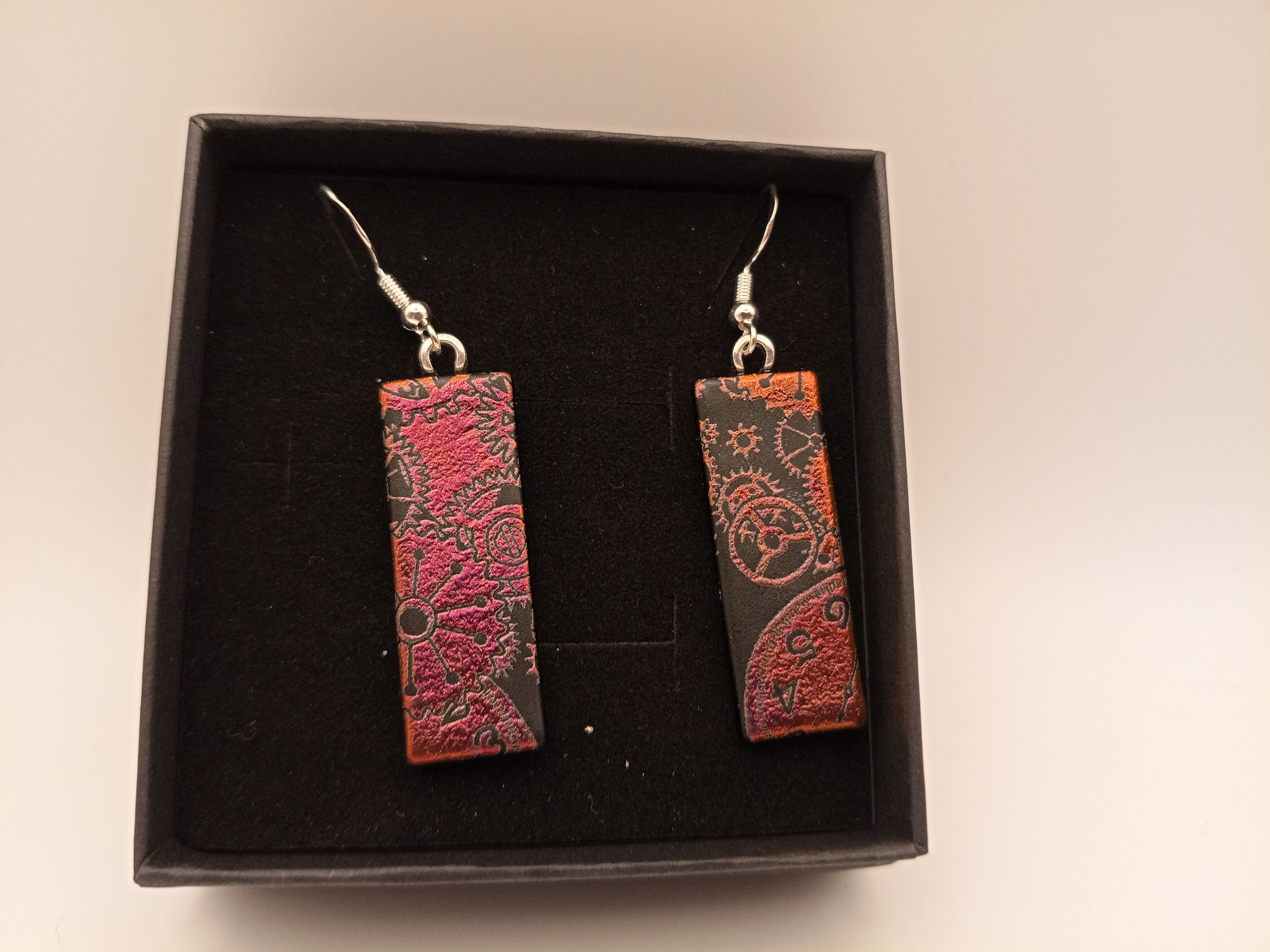 Orange and Red Steampunk Earrings