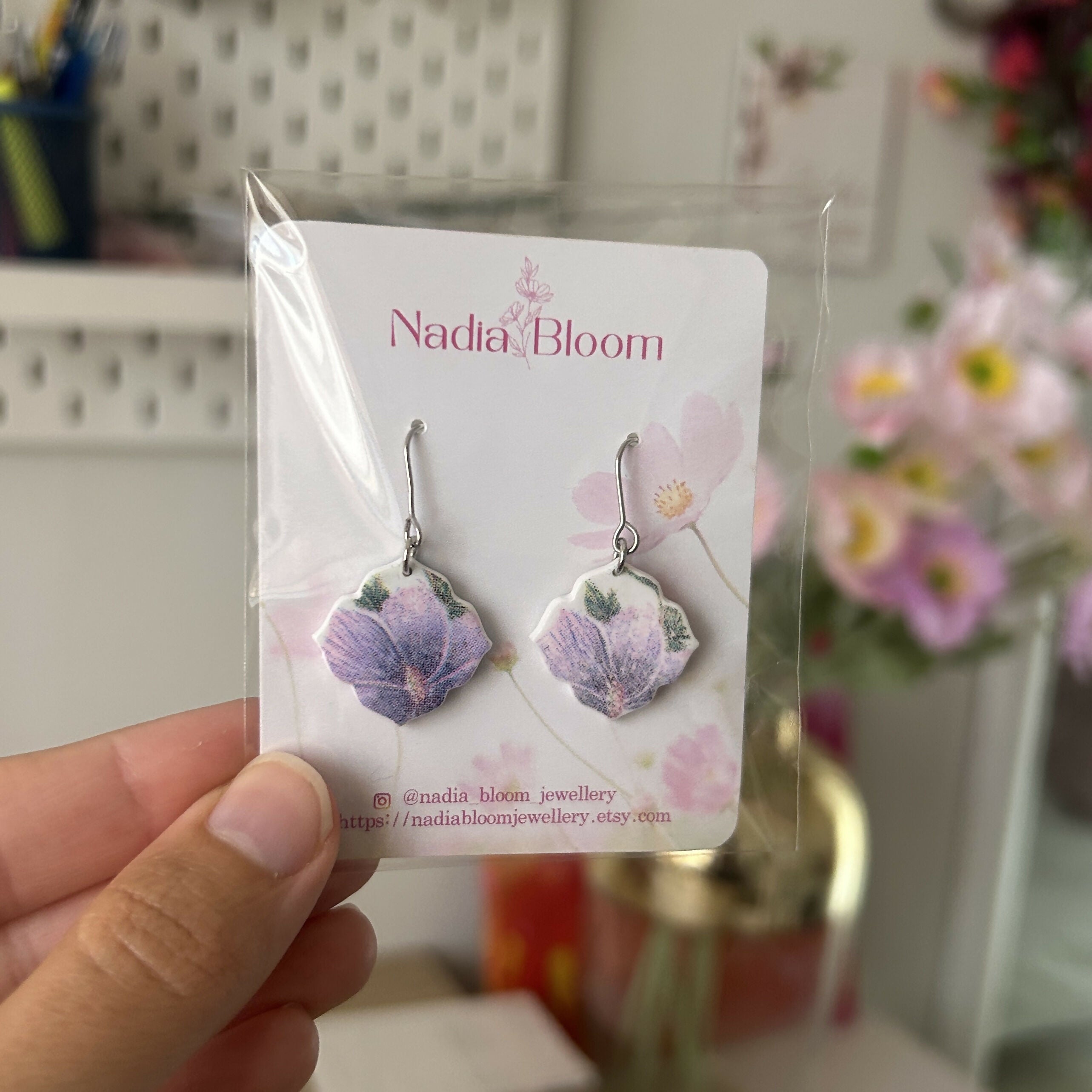 Purple Flower Polymer Clay Earrings