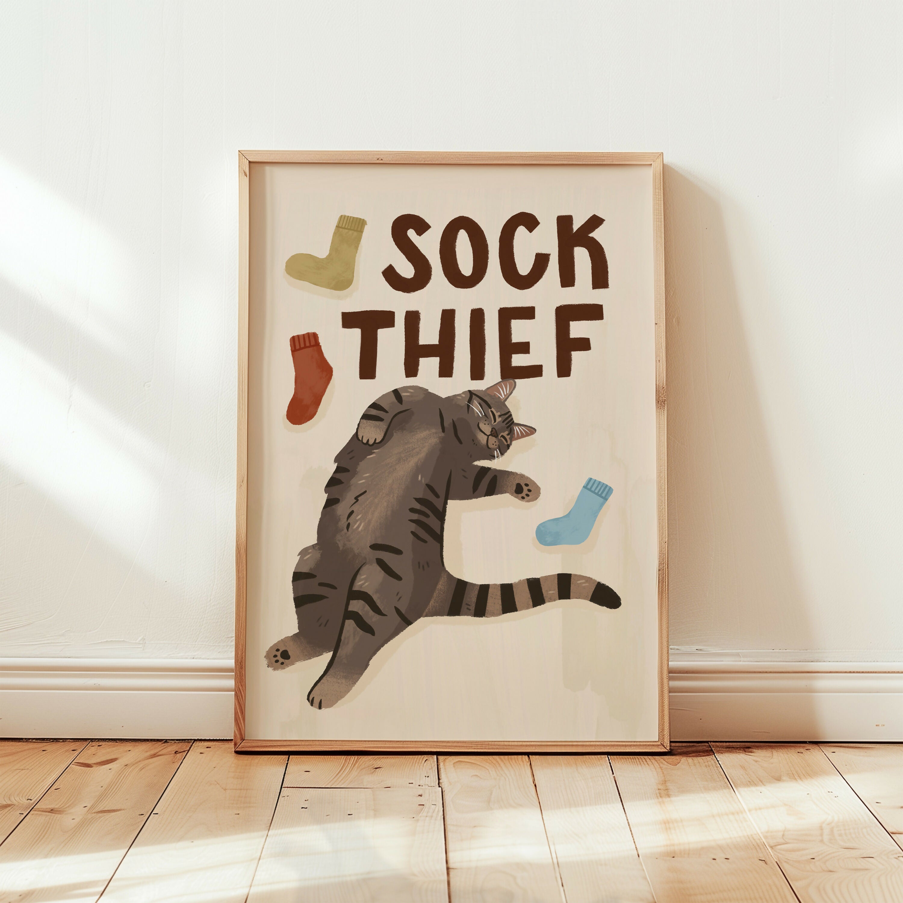 Sock Thief Cat Print