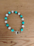 Tibetan Silver Toggle Catch Bracelet with Turquoise, Faceted Grey Hematite and Rose Quartz.