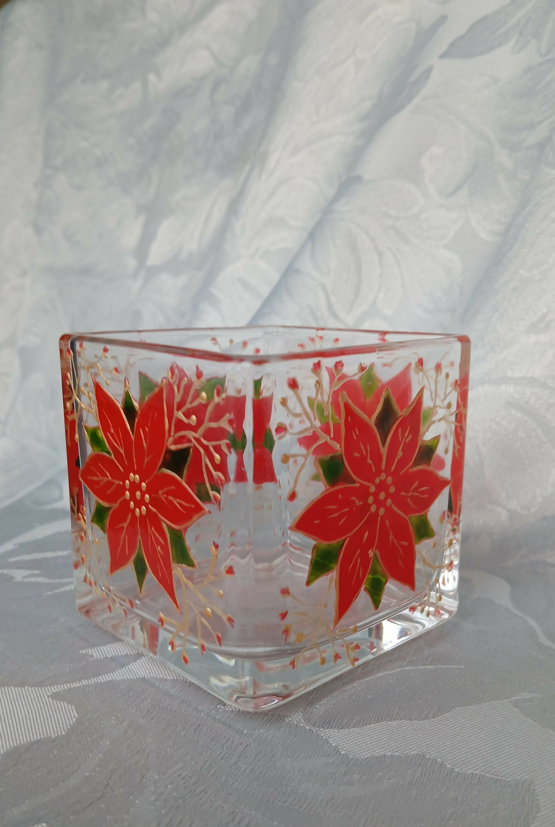 Hand Painted Glass Candle Holder.