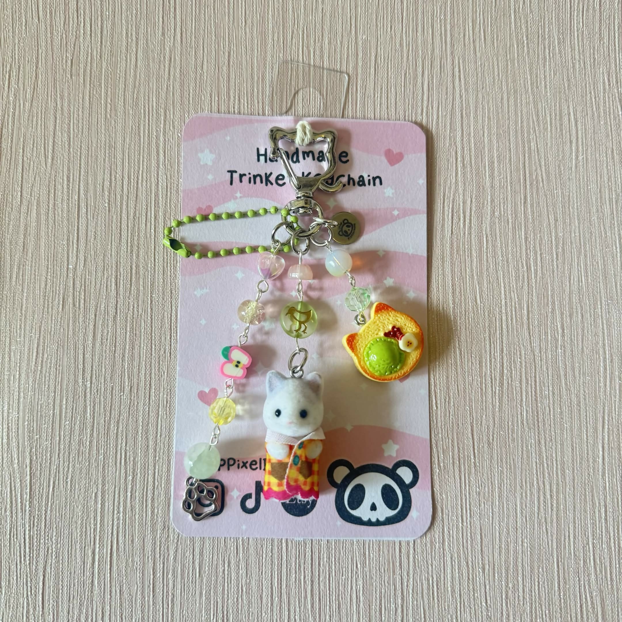 Fruit Cat Baby Toy Figure Beaded Trinket Keychain
