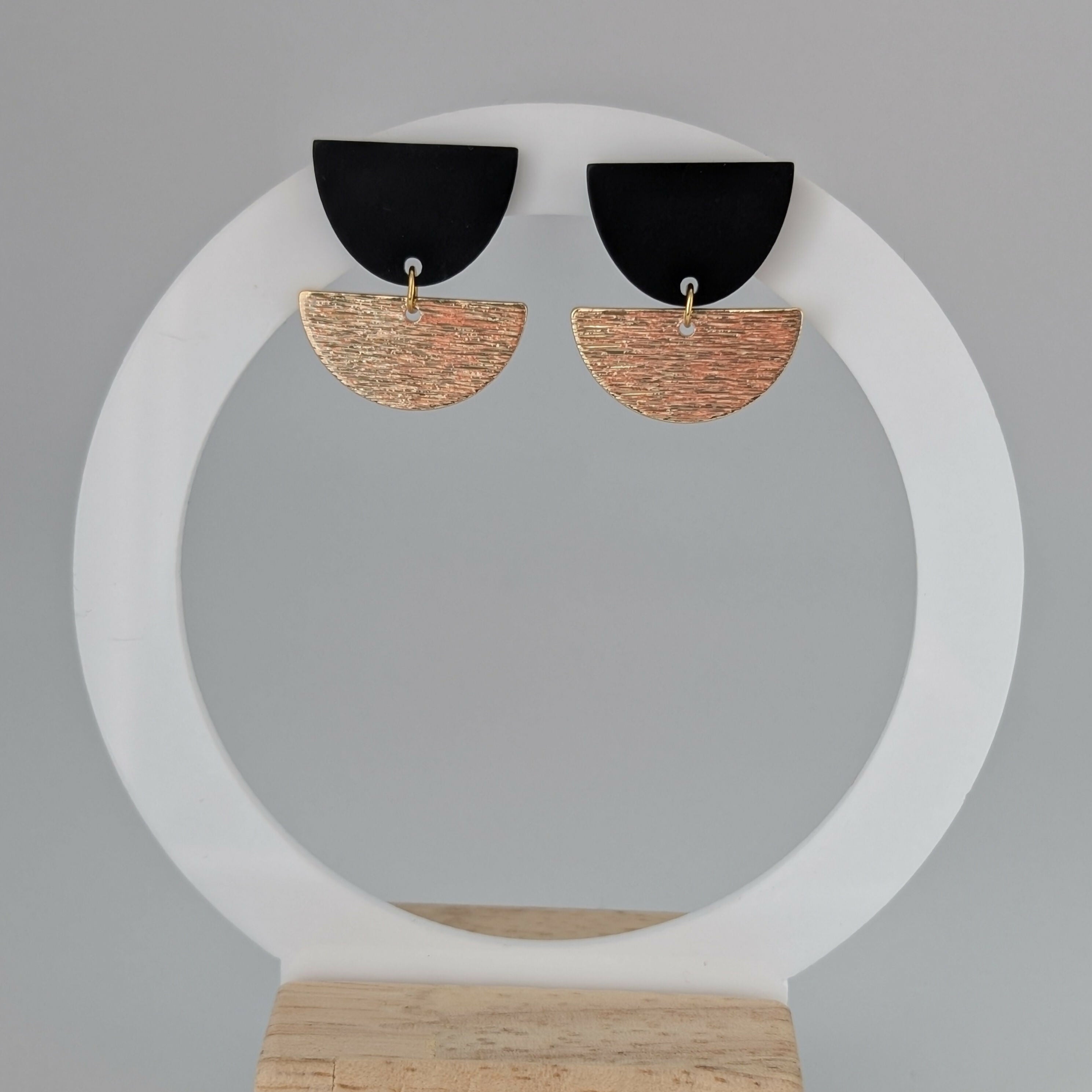 Black Tulip Geometric Earrings in Gold or Silver