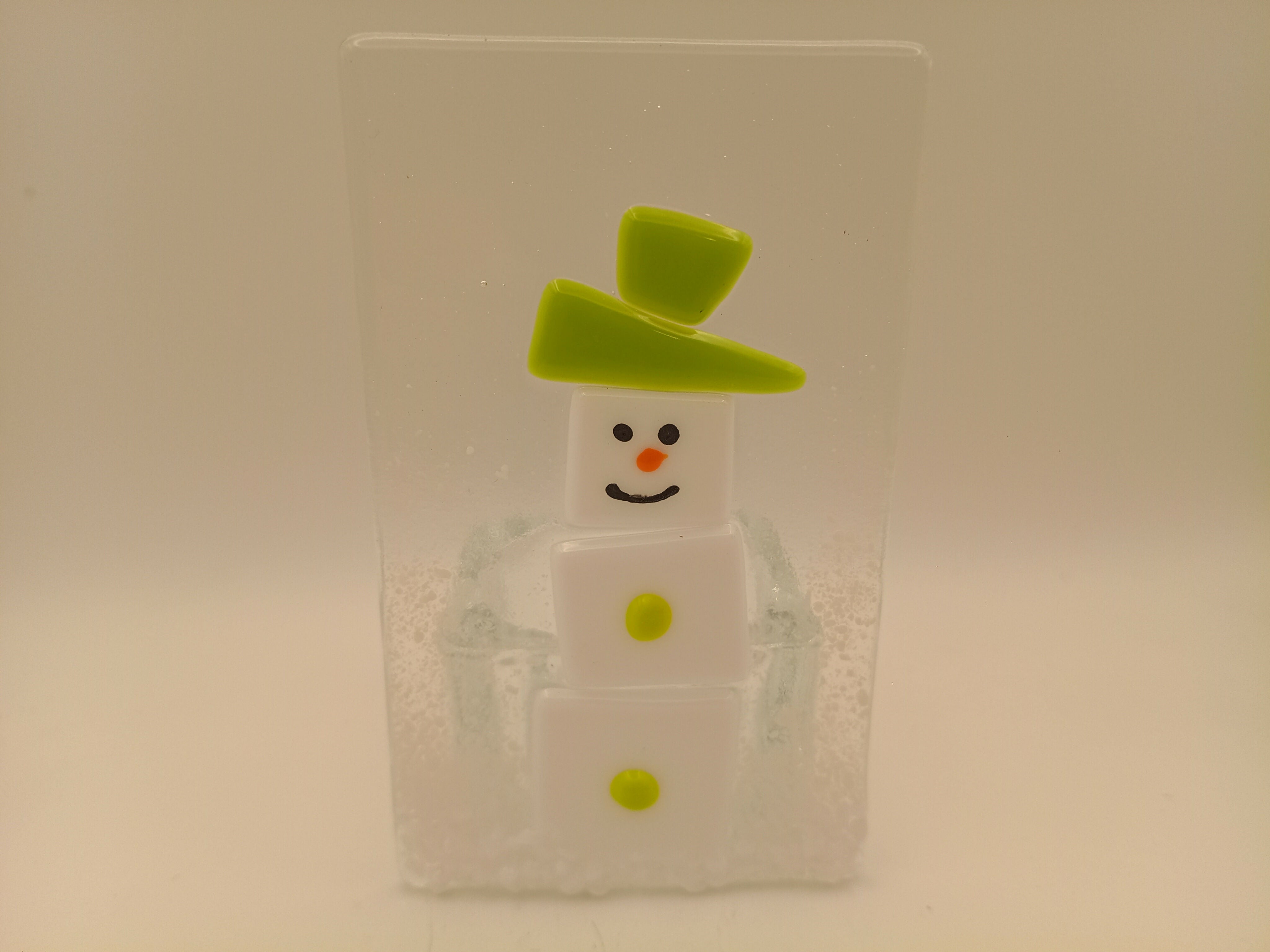 Fused Glass Snowman Tealight