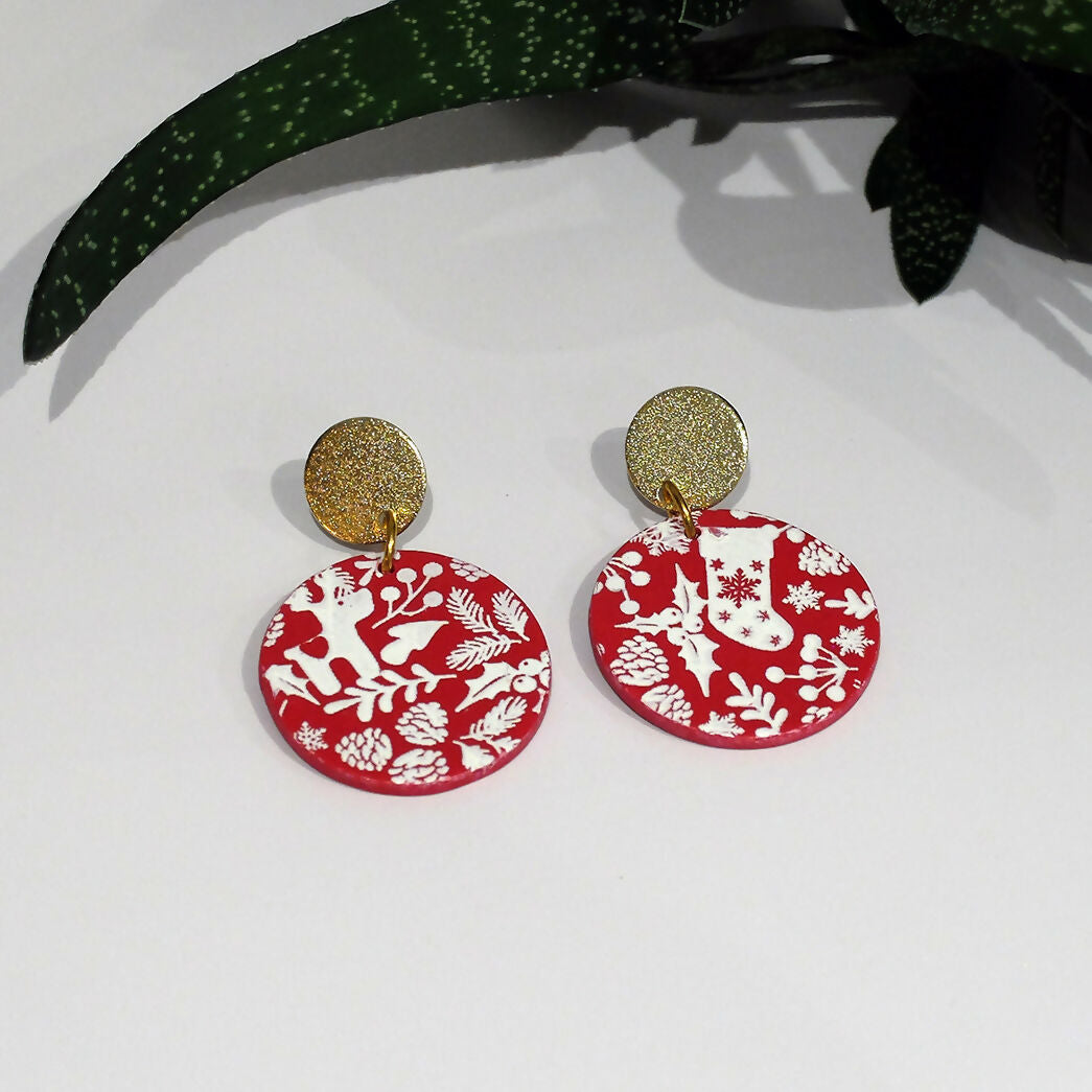 Red Christmas Statement Earrings - Handmade Polymer Clay - Polly Plant