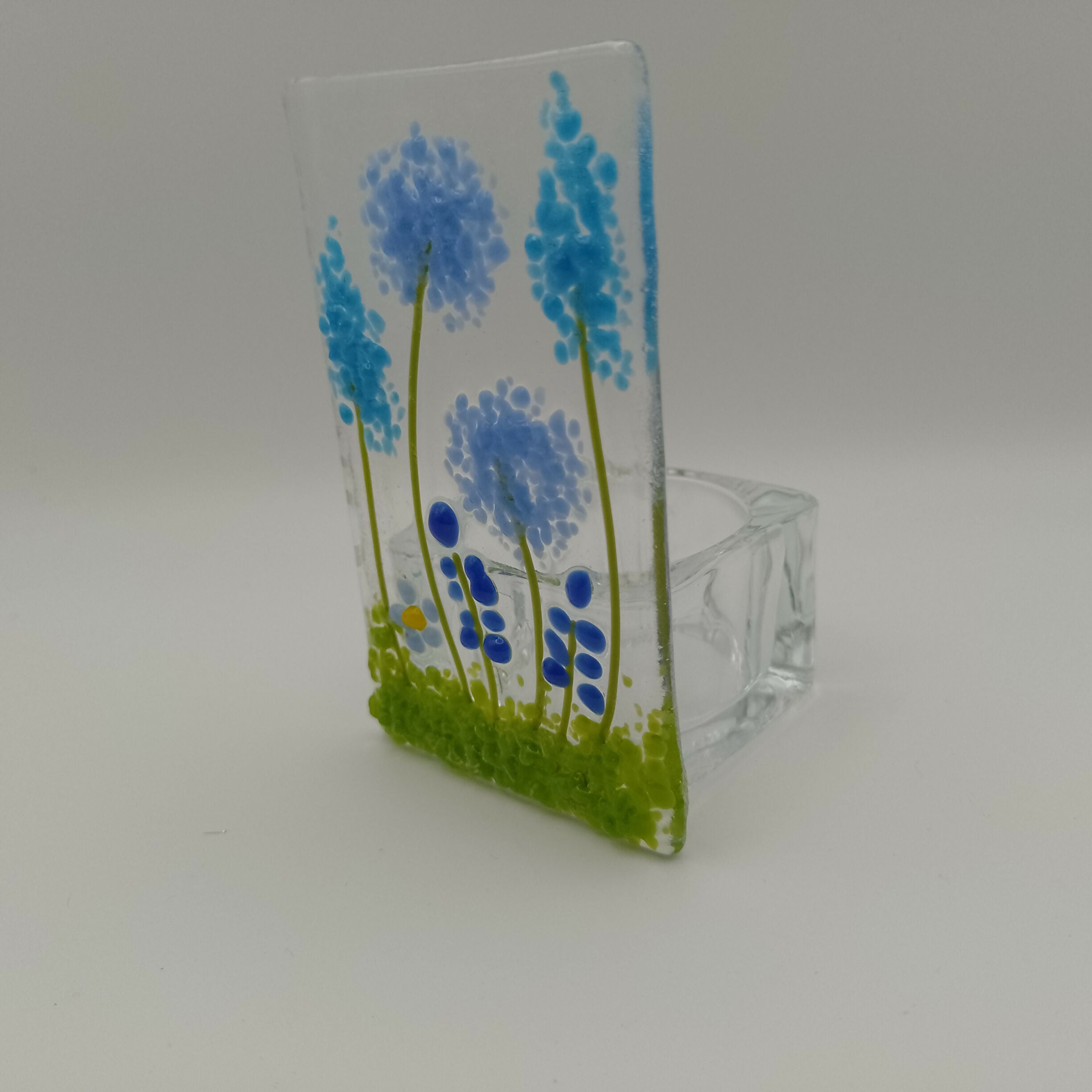 Fused Glass Blue Flower Tealight Holder