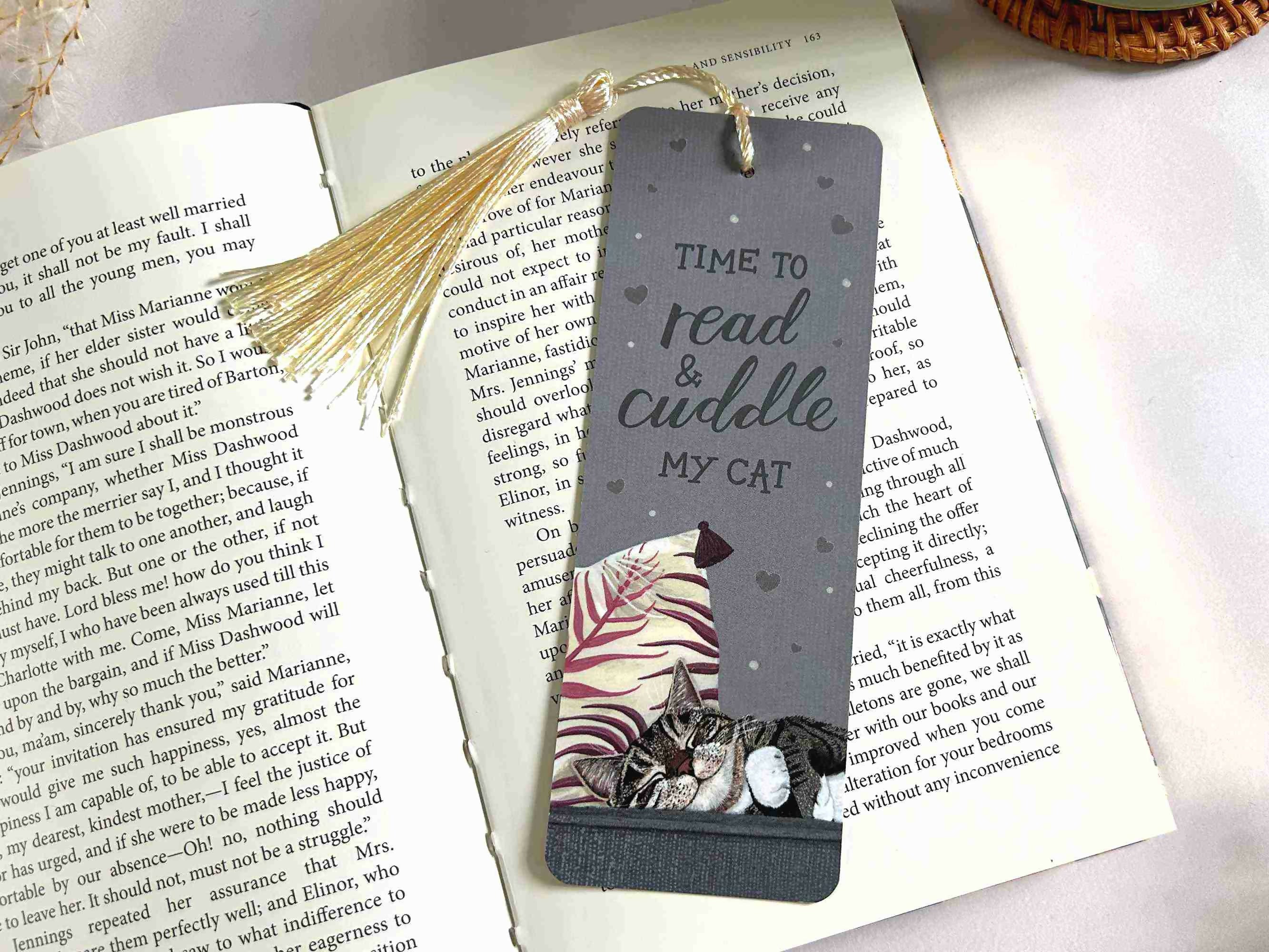 Tabby Cat Bookmark Grey