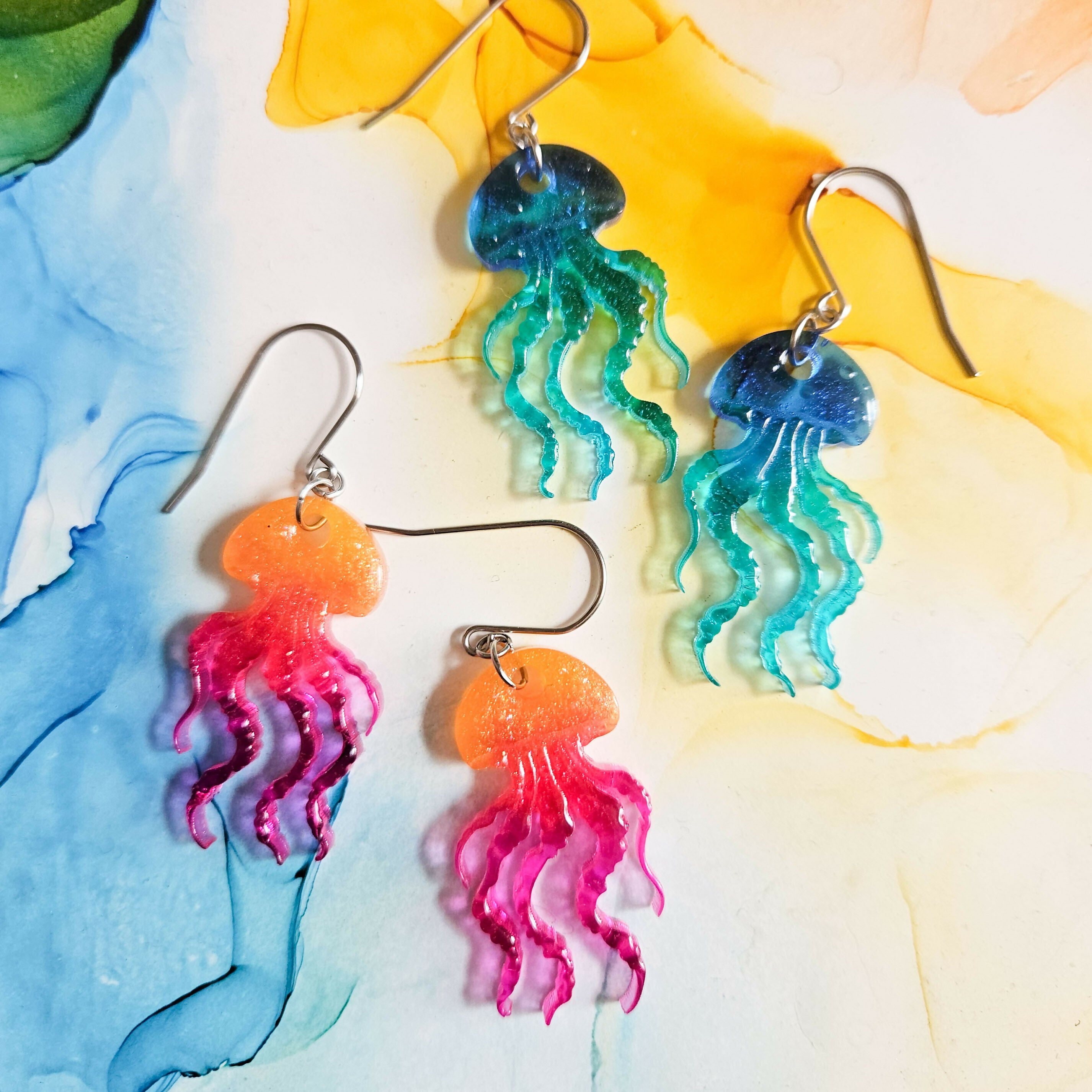 Handmade Jellyfish Resin Dangle Earrings