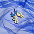 Three Tiered Gold and Blue Inlay Earrings