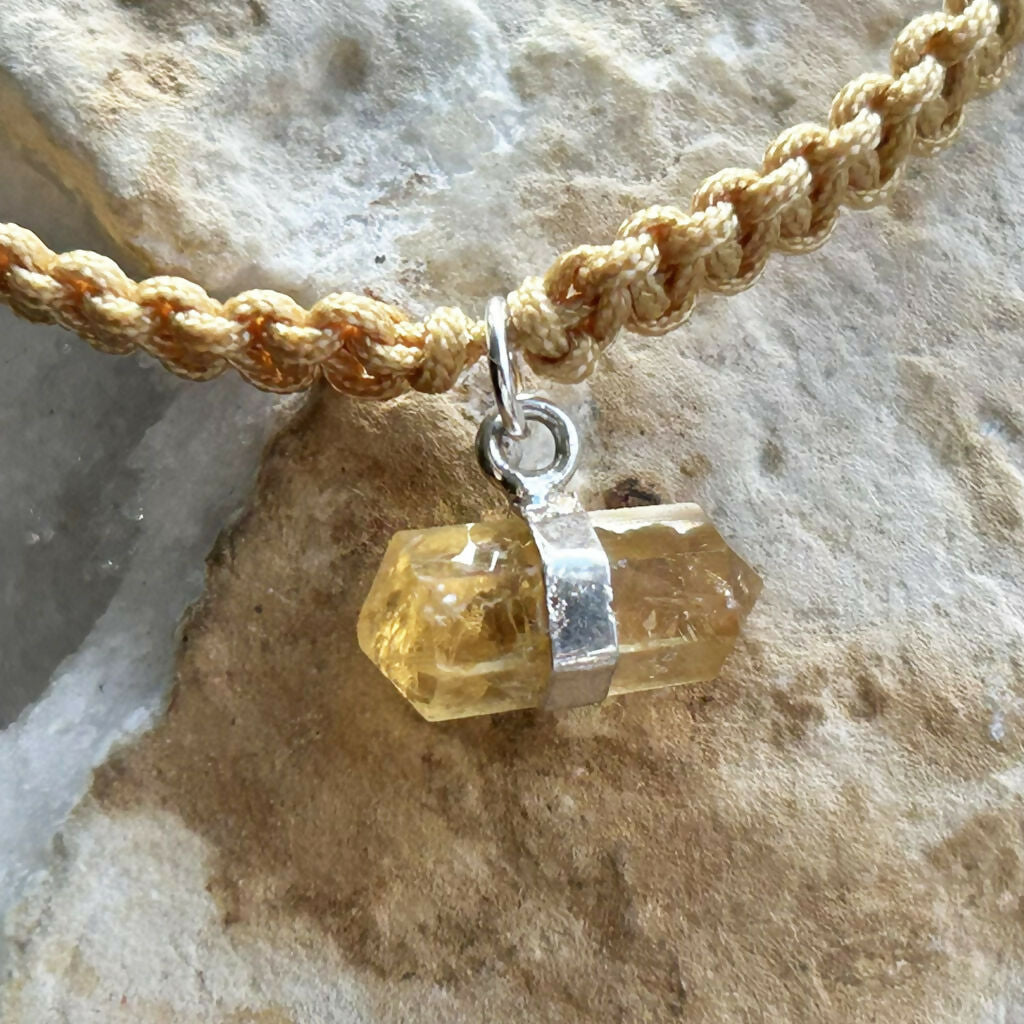 Handmade Adjustable Macrame Bracelet With Citrine Charm