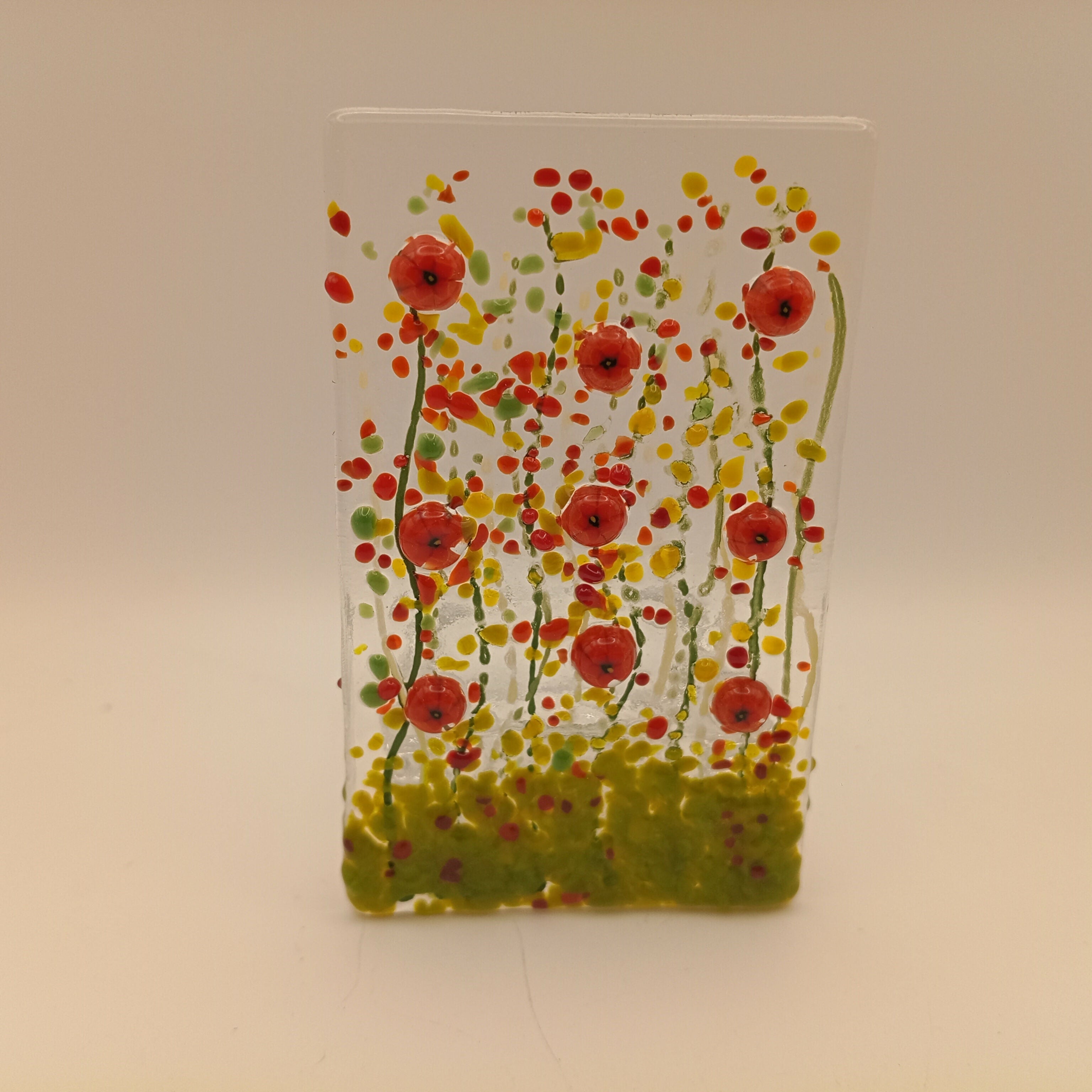 Fused Glass Poppy Tealight