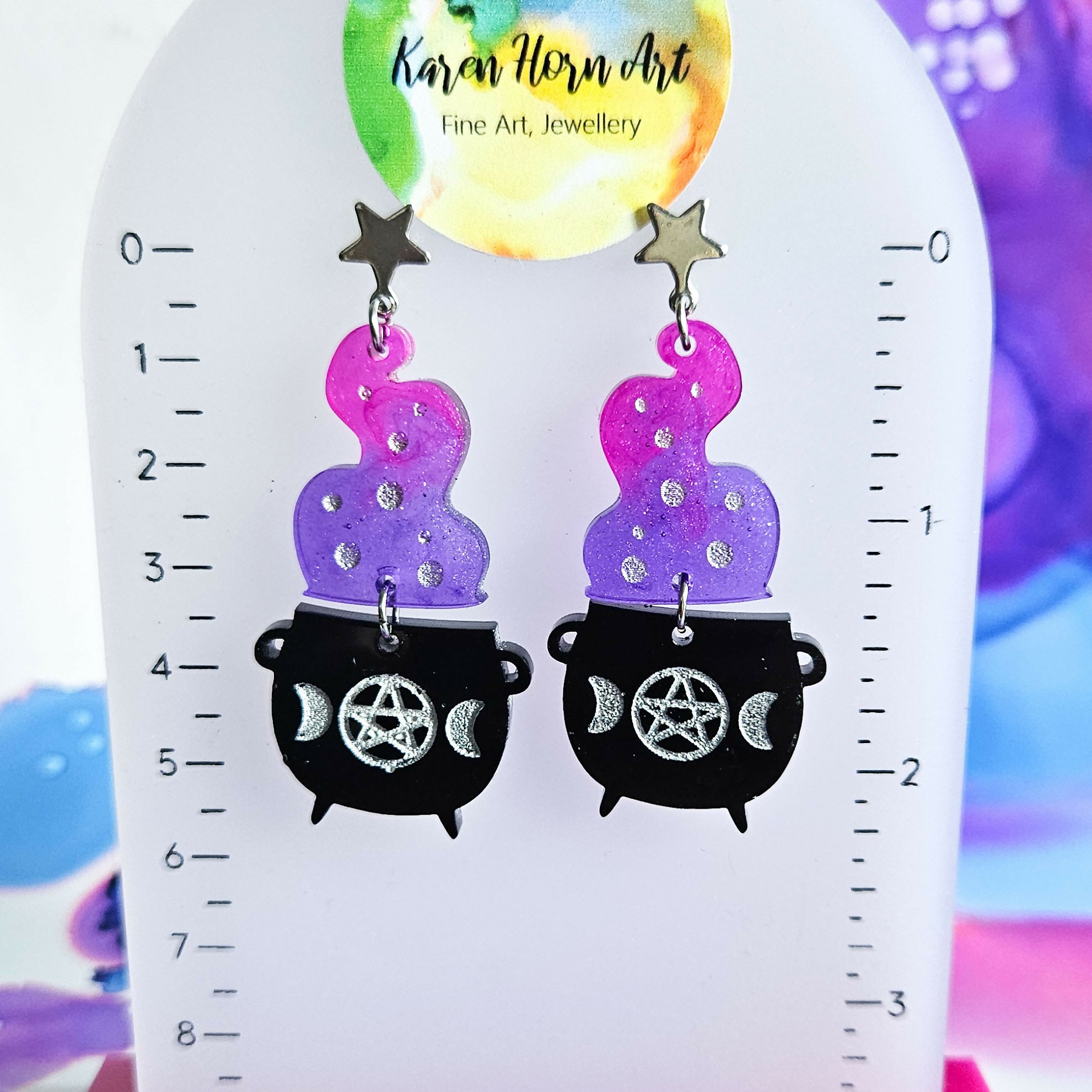 Handmade Witchy Cauldron Resin Halloween Earrings