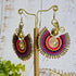 Rainbow Macrame Earrings: Gold Brass Spiral Boho Statement Earrings