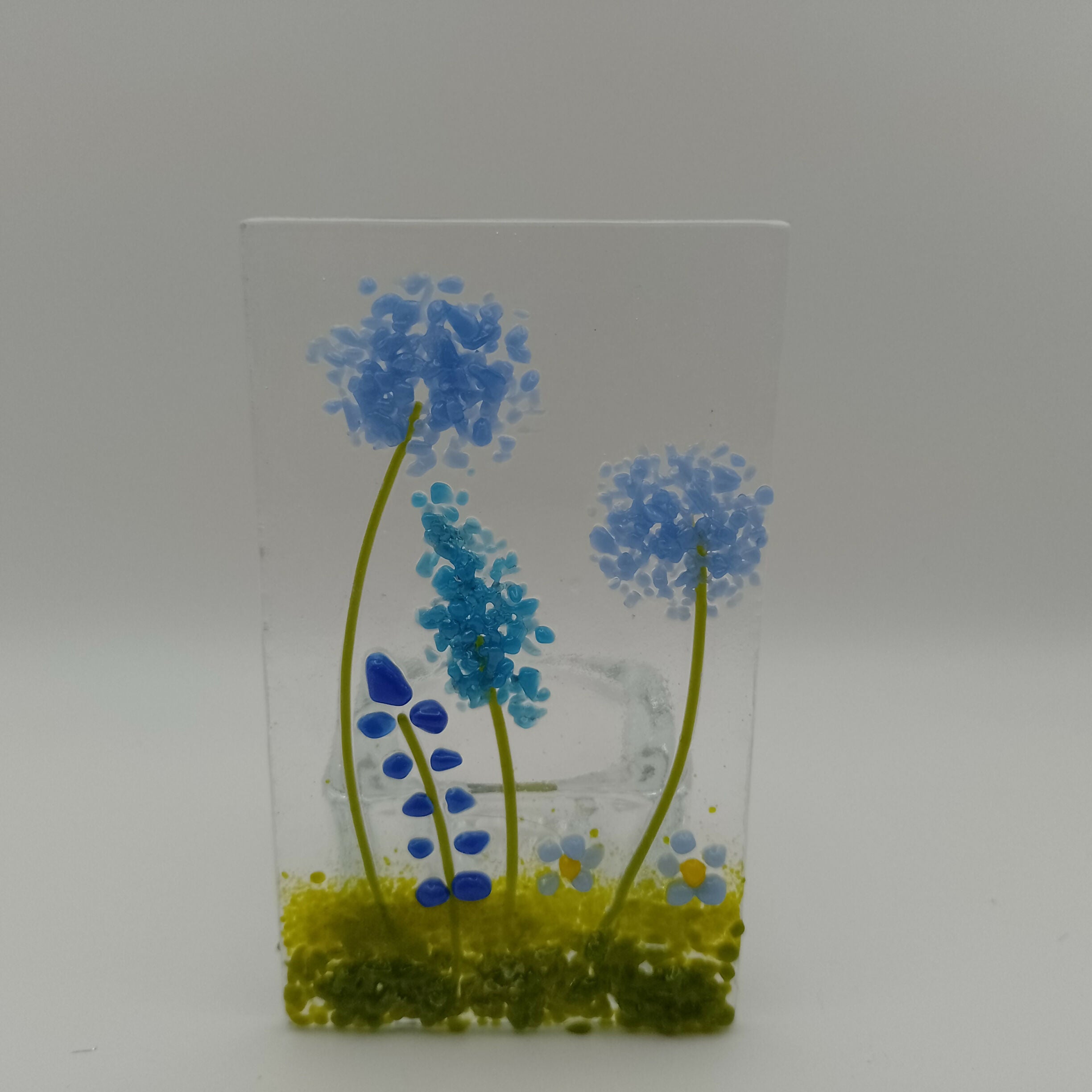 Fused Glass Blue Flower Tealight