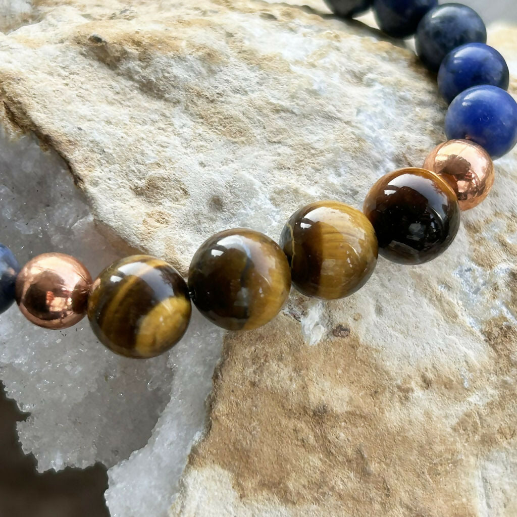 Men's Handmade Tiger's Eye And Sodalite Beaded Bracelet
