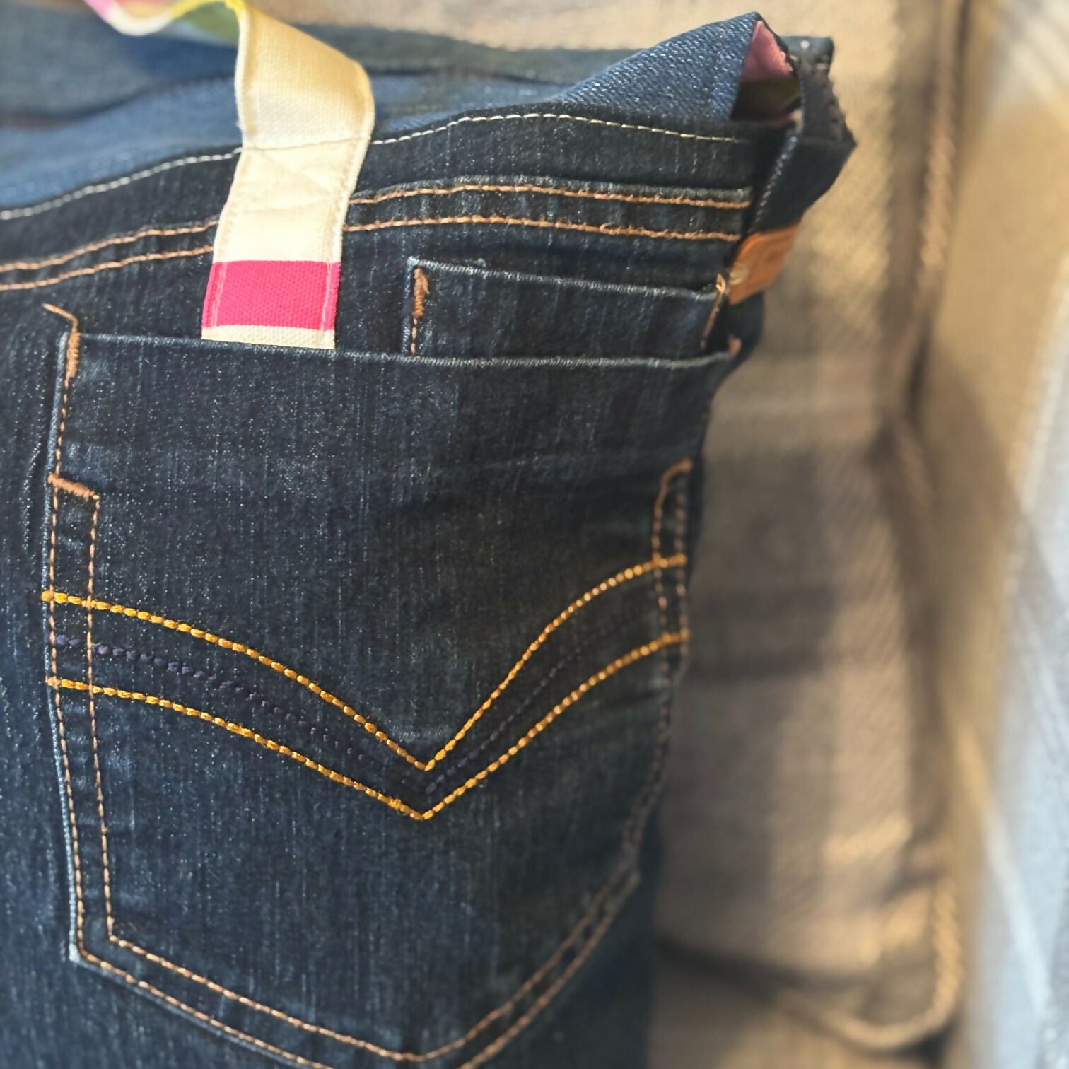 Unique Handcrafted Large Denim Tote Bag Handbag Made From Upcycled Blue And White Jeans