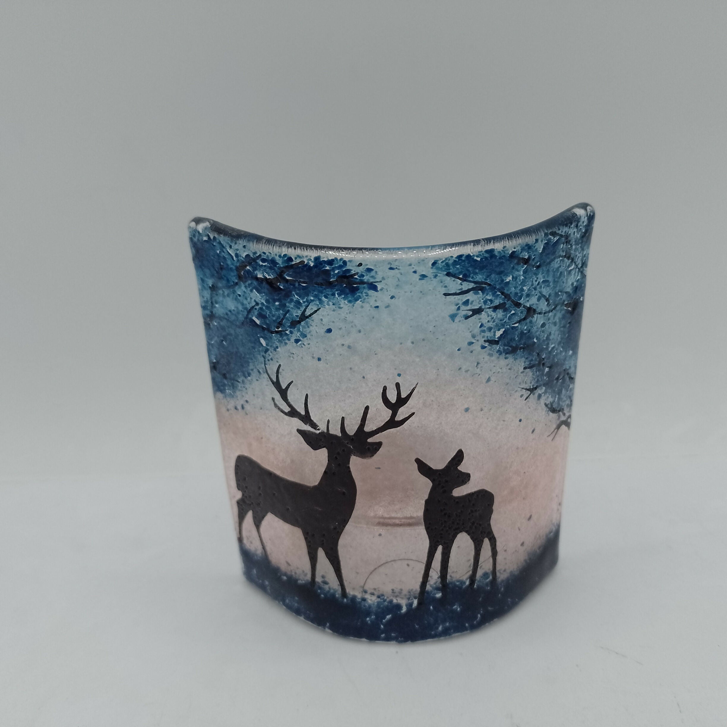 Fused Glass Silhouette Stag and Doe Tealight