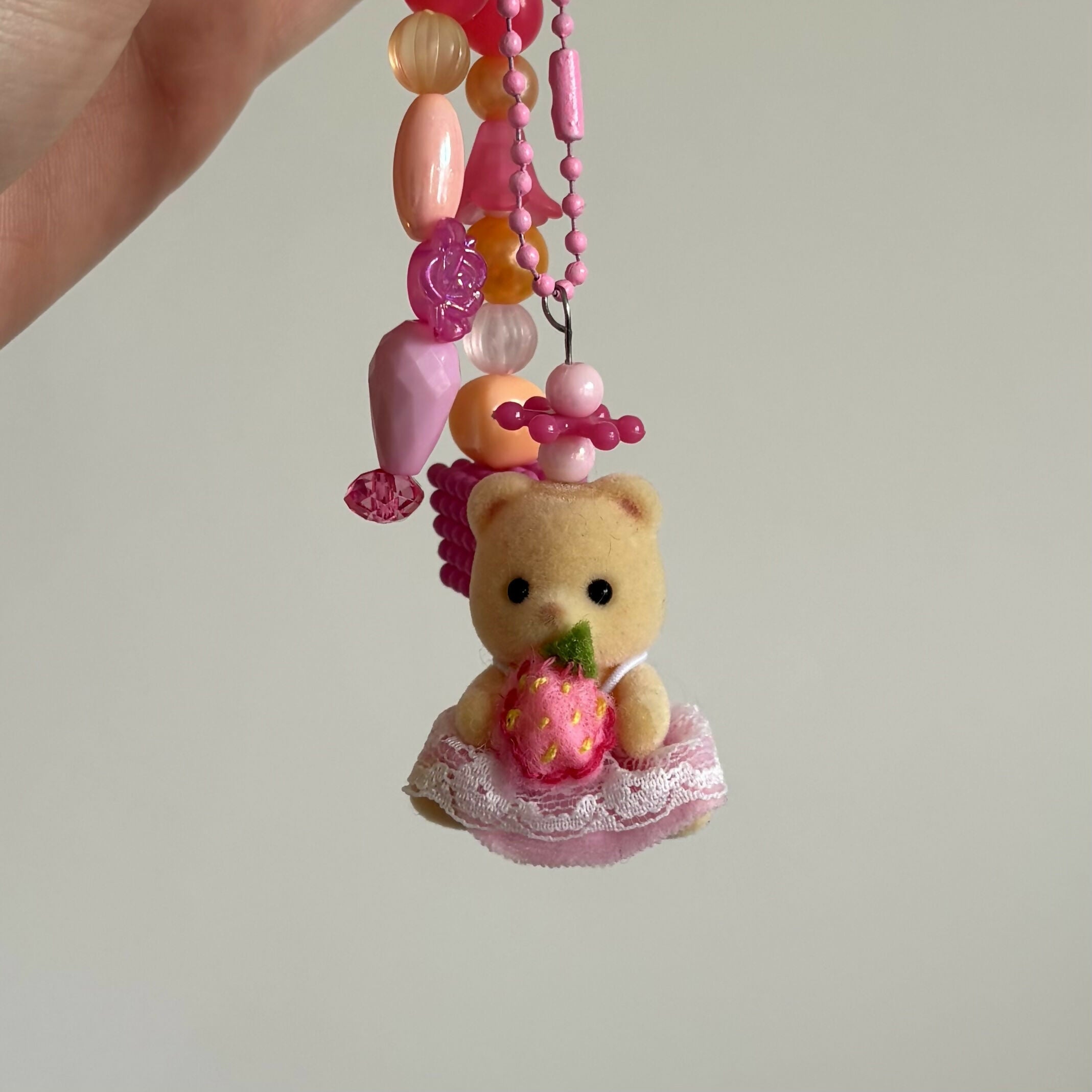 Strawberry Bear Felt Keyring