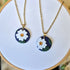 White Flower On Navy Circle Dangle Necklace