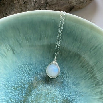 Moonstone Drop Necklace, Sterling Silver