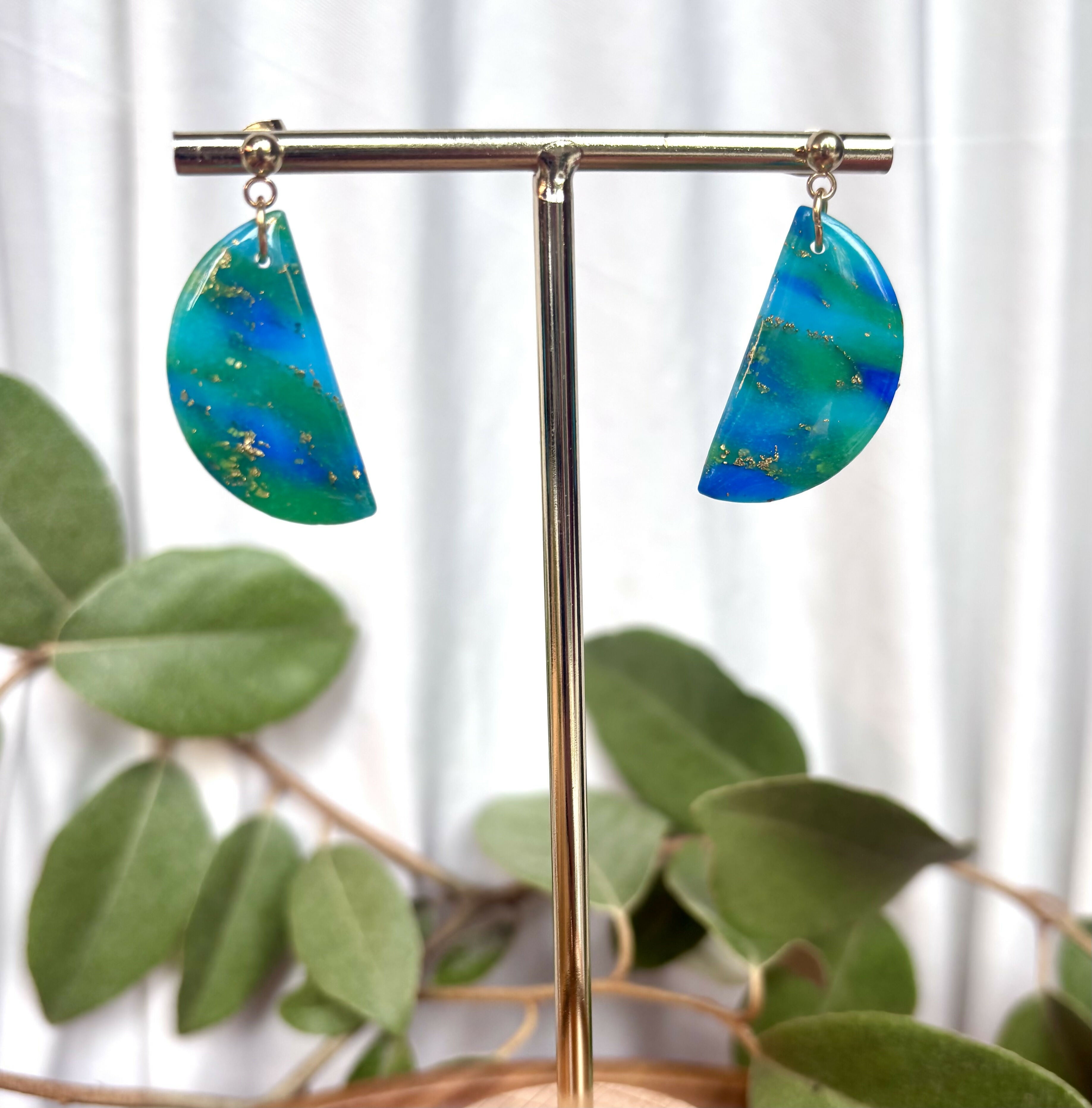 Ocean Dream Collection - Medium Semi Circle Polymer Clay Earrings