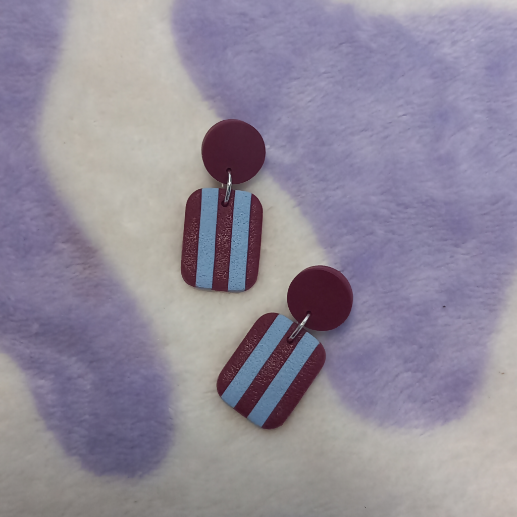 Polymer Clay Small Rectangle Stripy Dangle Earrings