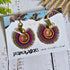 Rainbow Macrame Earrings: Gold Brass Spiral Boho Statement Earrings