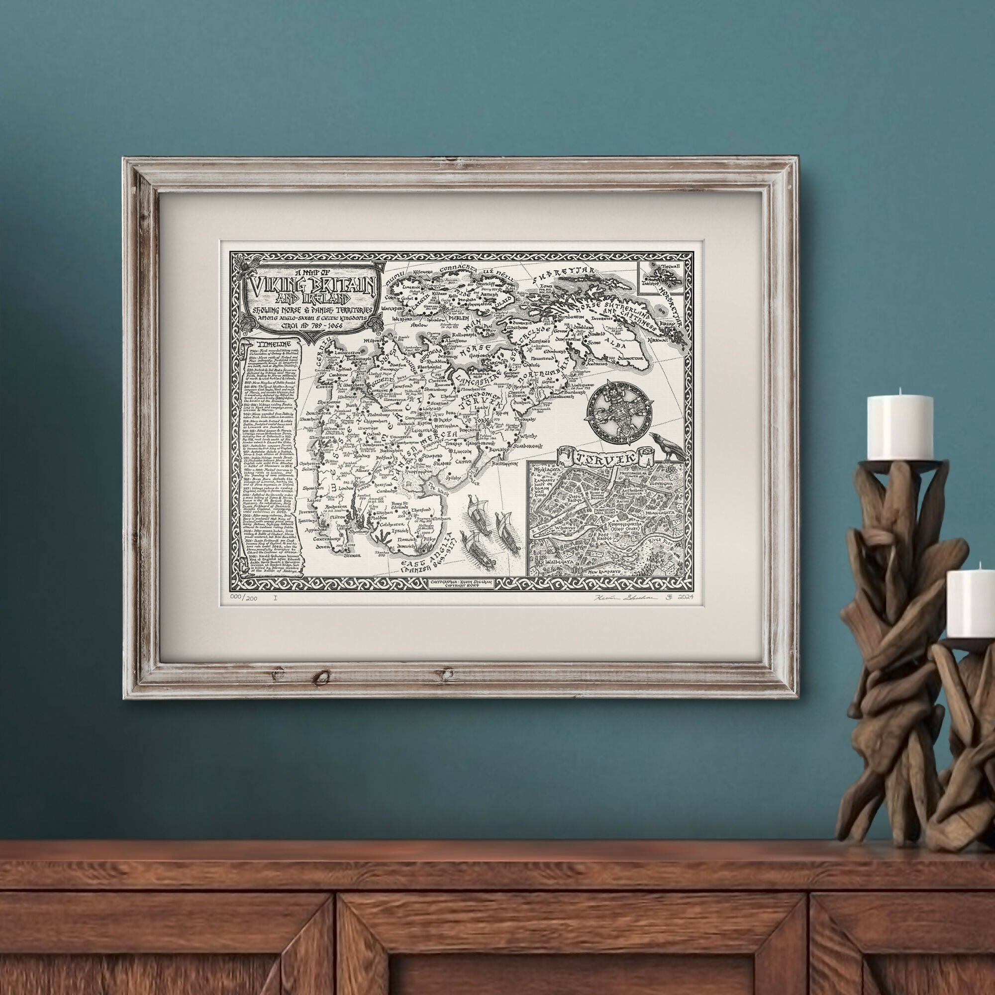 Viking Britain Map Hand Drawn Fine Art Print