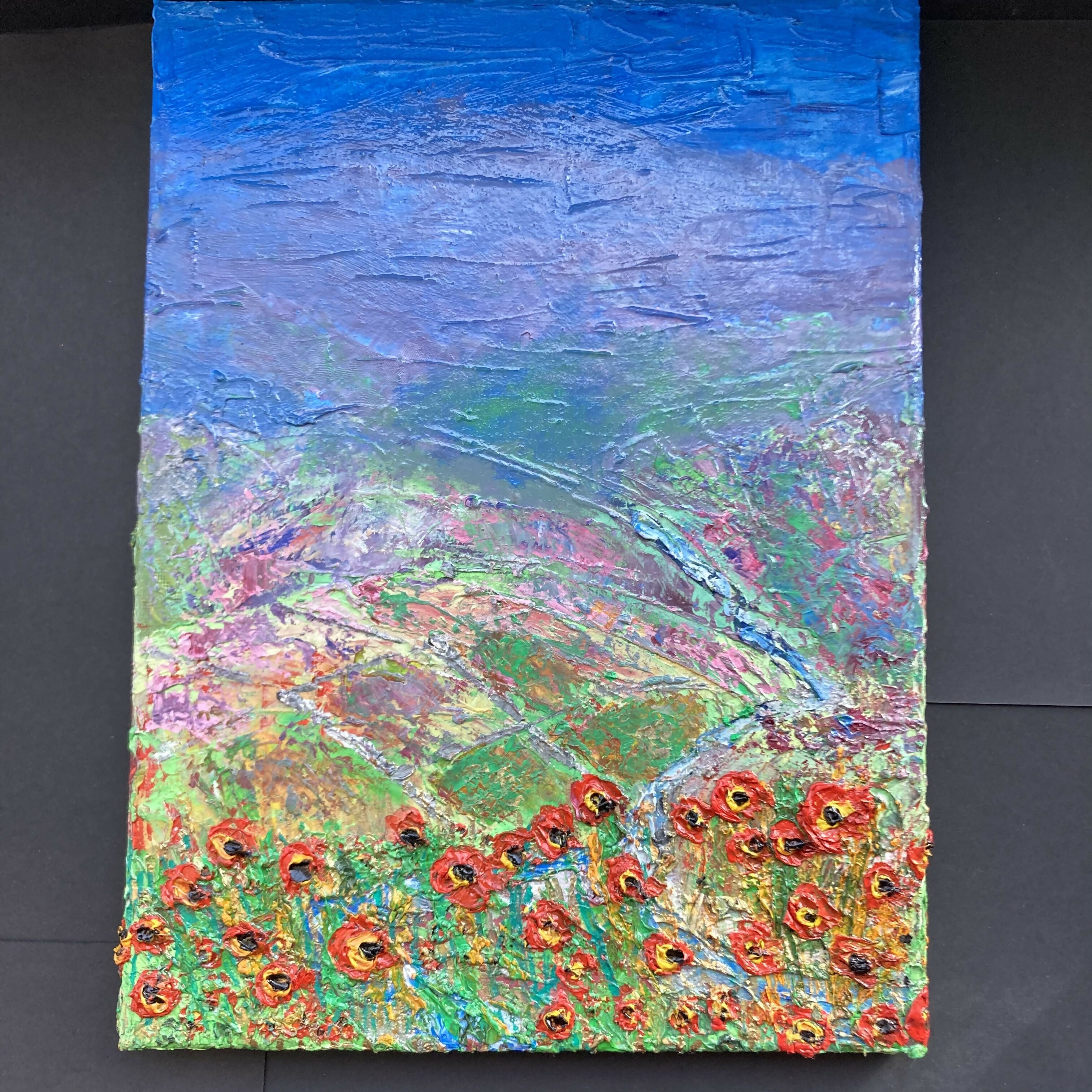 Poppies by the Beck #1 Original Oil Painting On Canvas