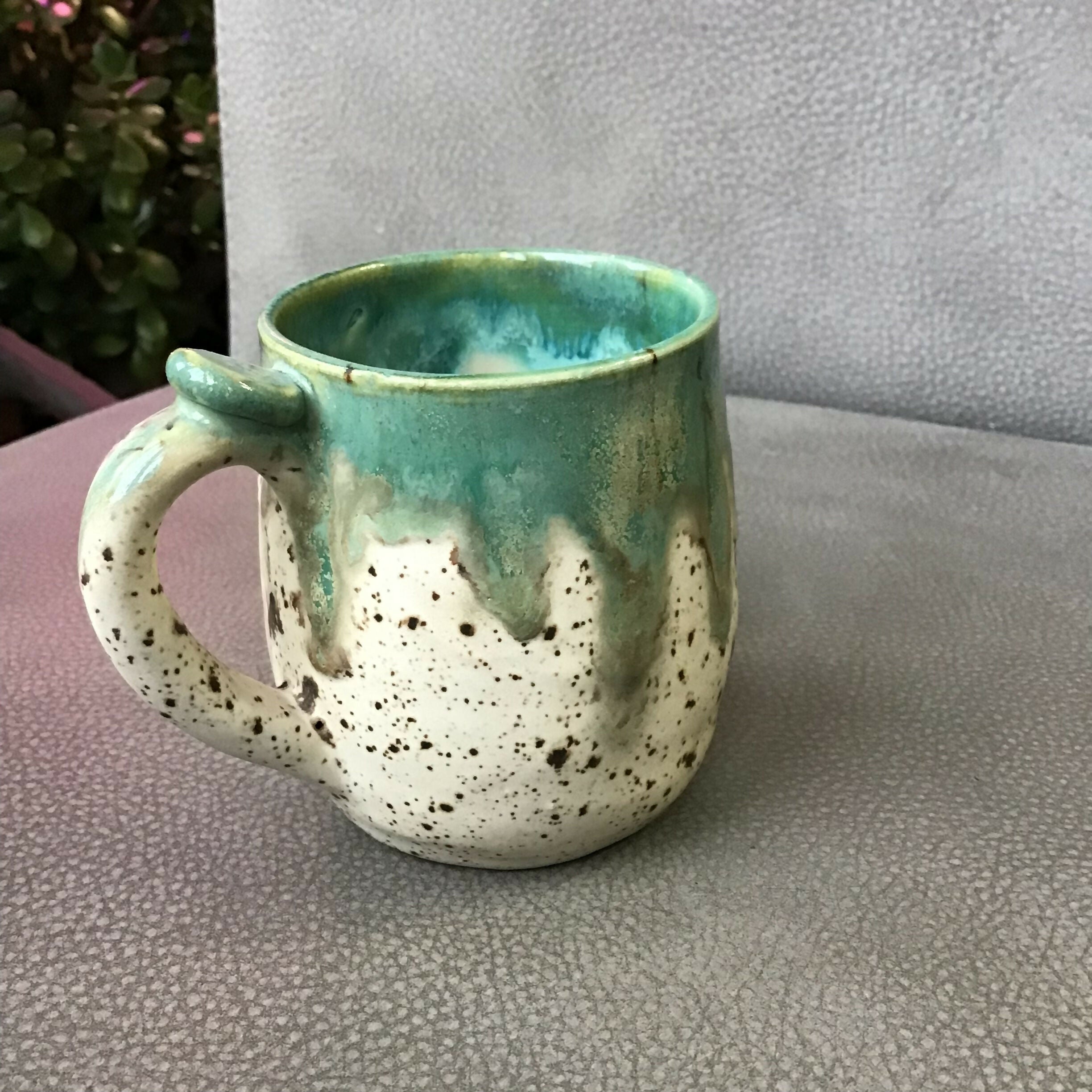 Handpainted Animal Mug Green/ cream /brown