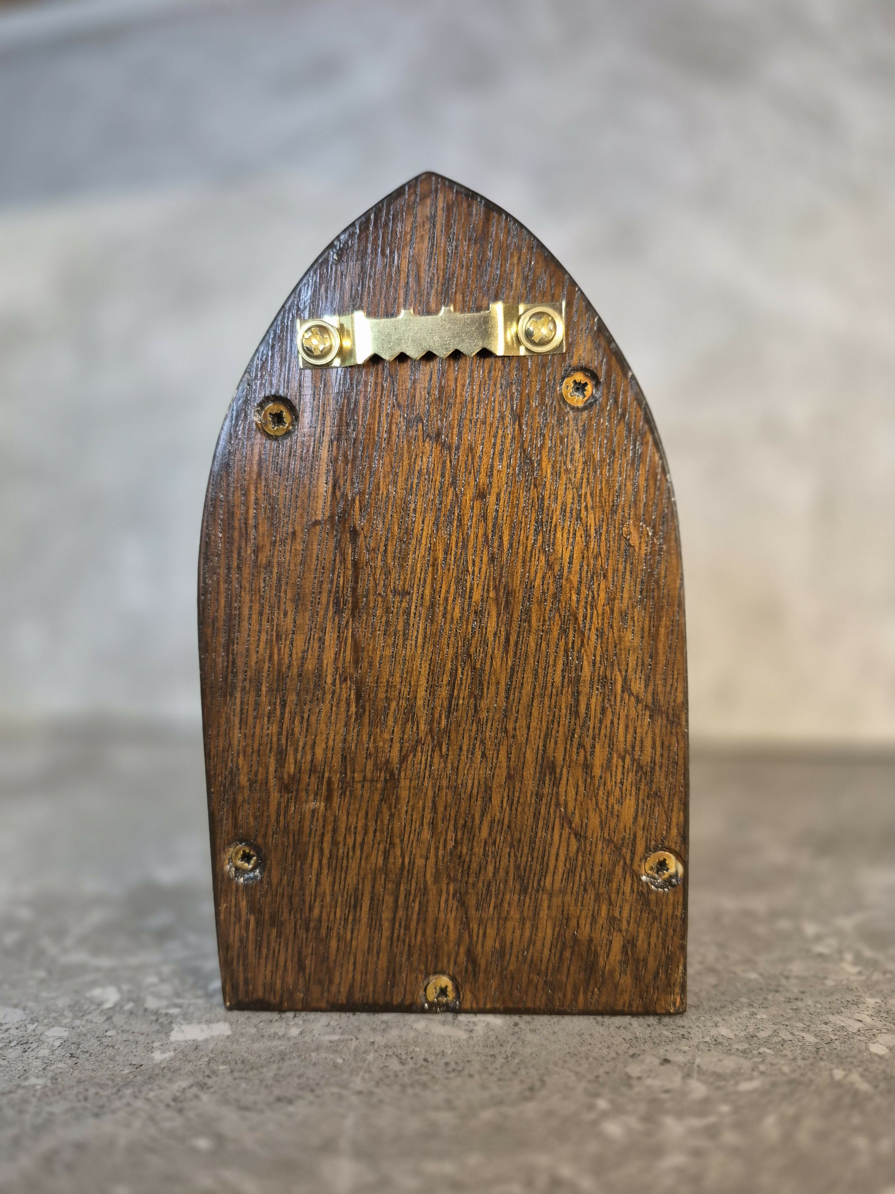 Handcrafted Opening Wooden Fairy Door Decorated with an Engraved Wolf's Face