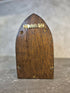 Handcrafted Opening Wooden Fairy Door Decorated with an Engraved Wolf's Face