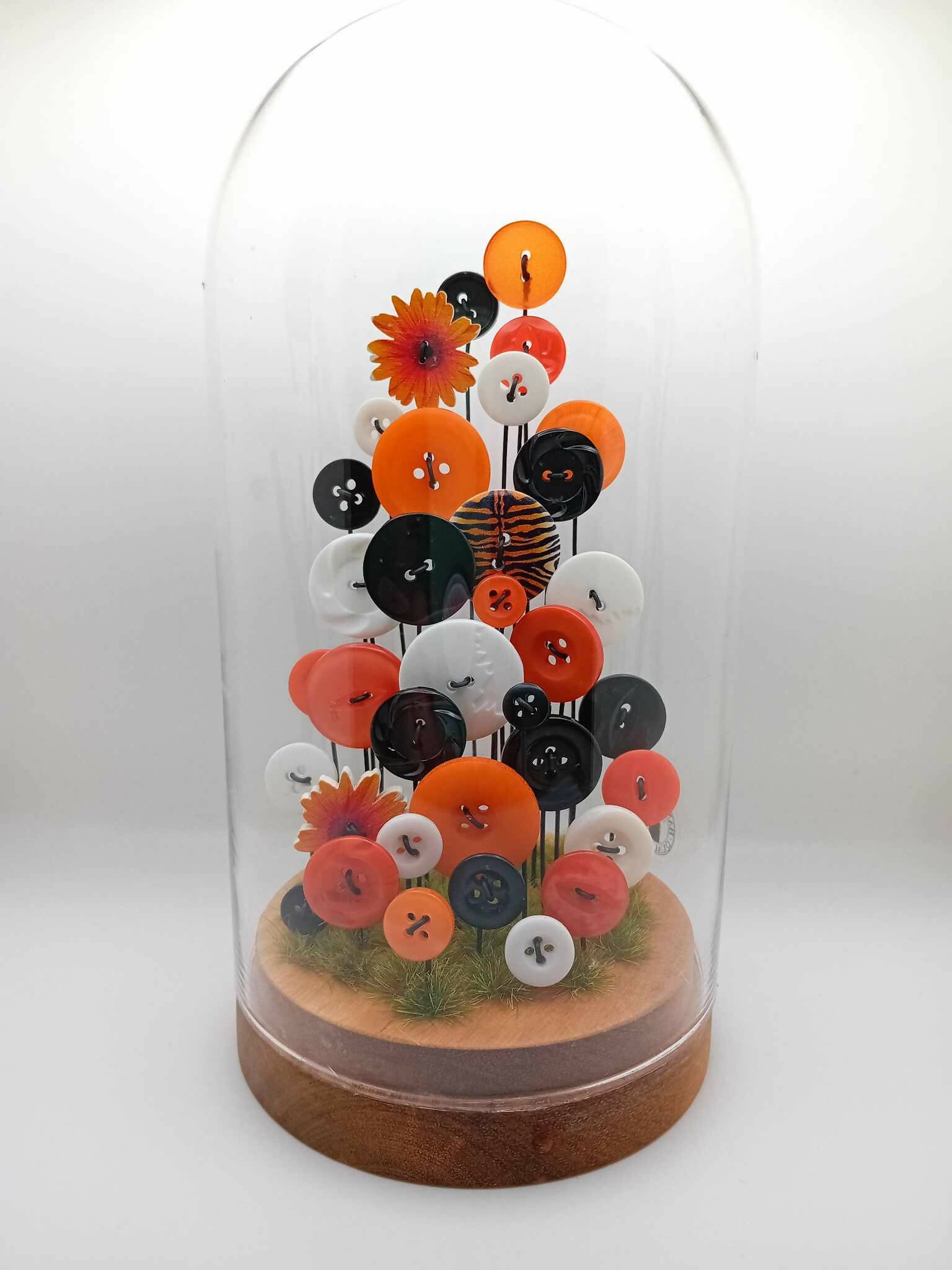 Black and Amber Button Garden Glass Cloche