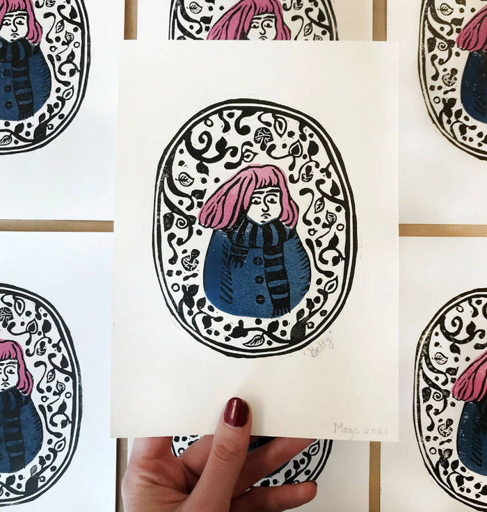 Betty Pink Hair Girl Print - A5