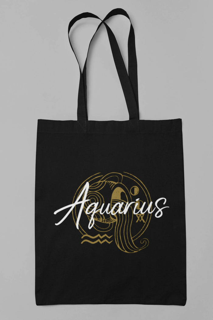 Aquarius Tote Bag with Gold design and White Writing