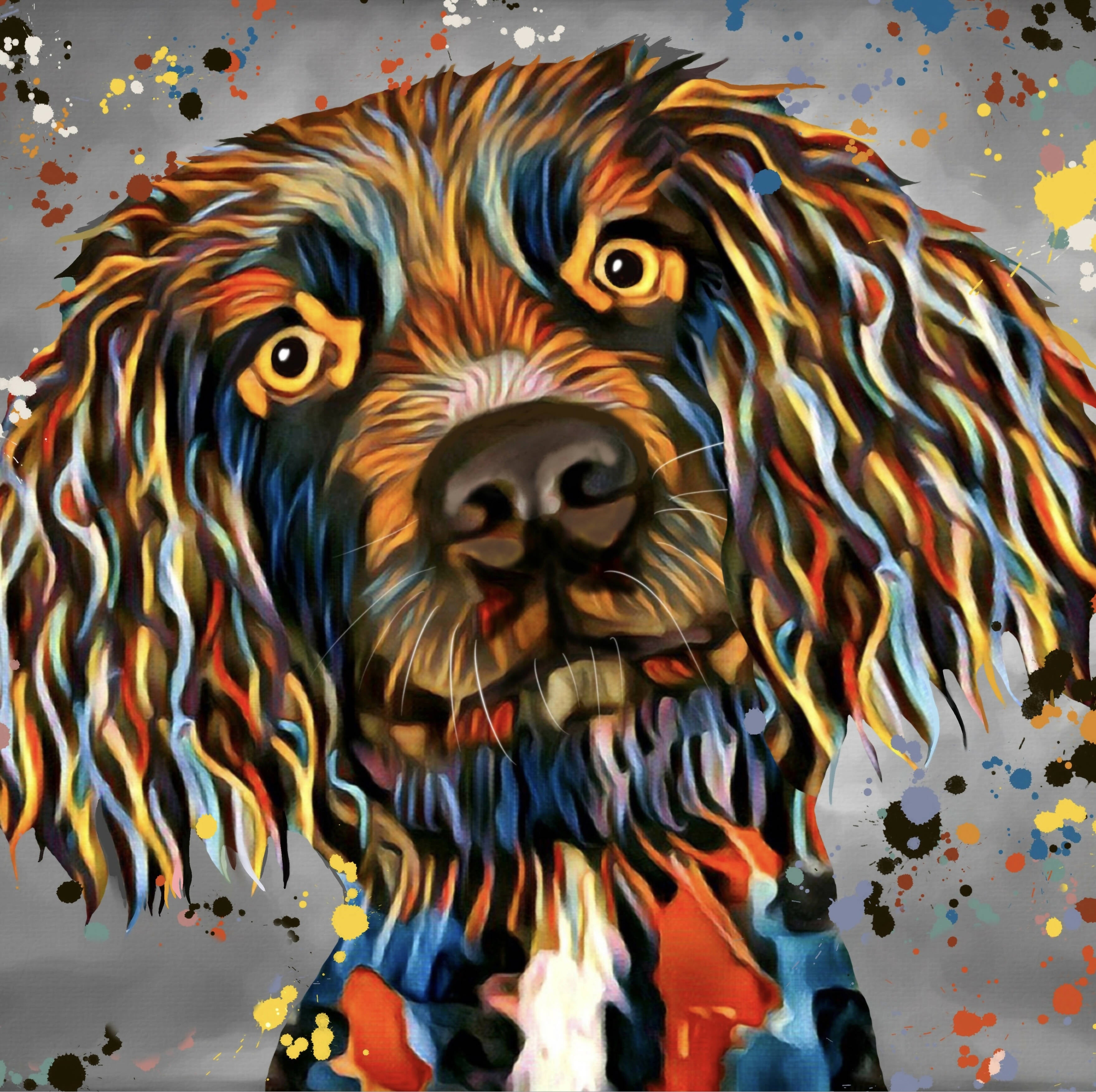 SPANIEL DOG COLOUR SPLASH FRAMED ARTWORK.