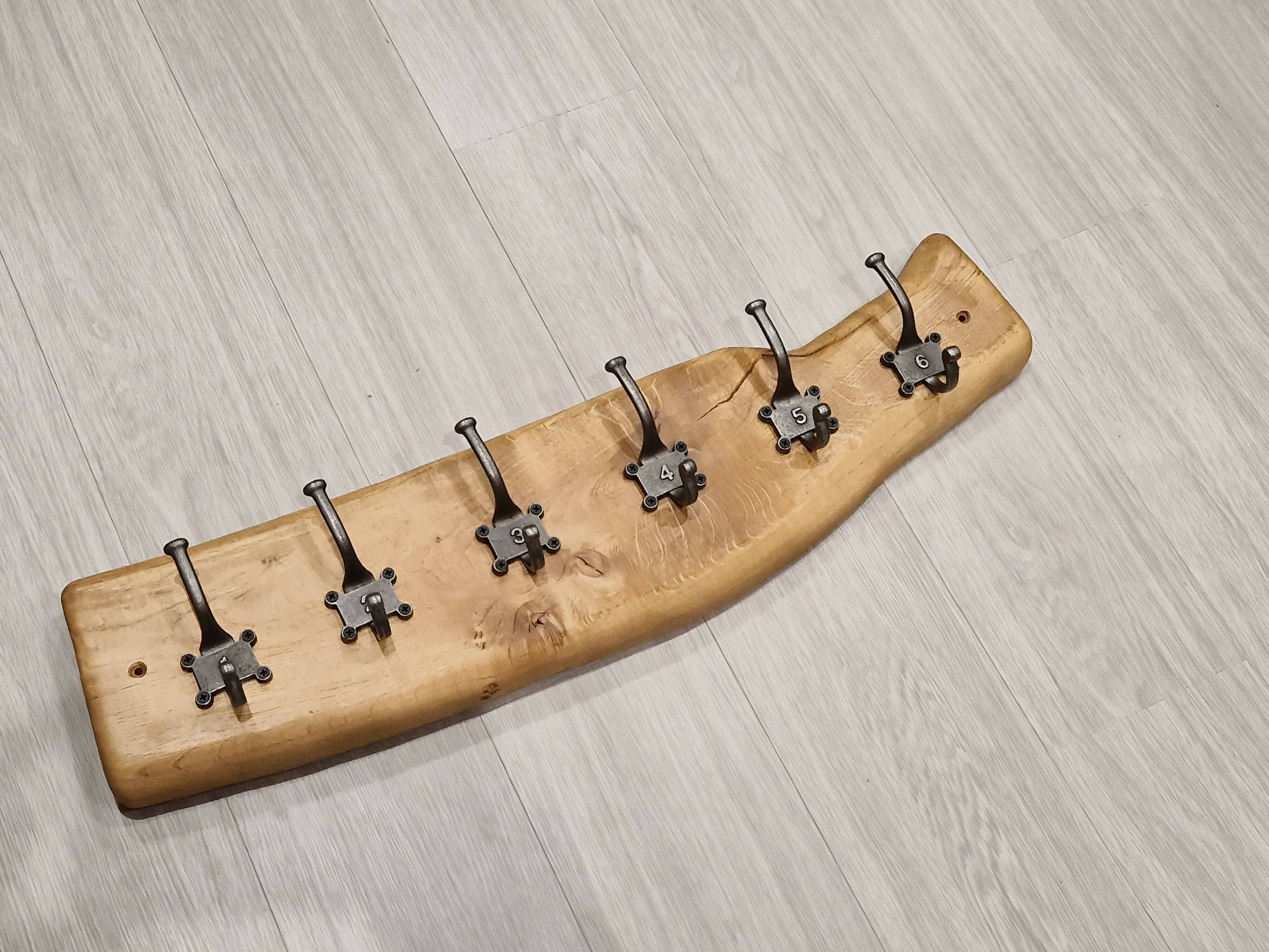 Rustic solid Oak coat rack 6 hook waney