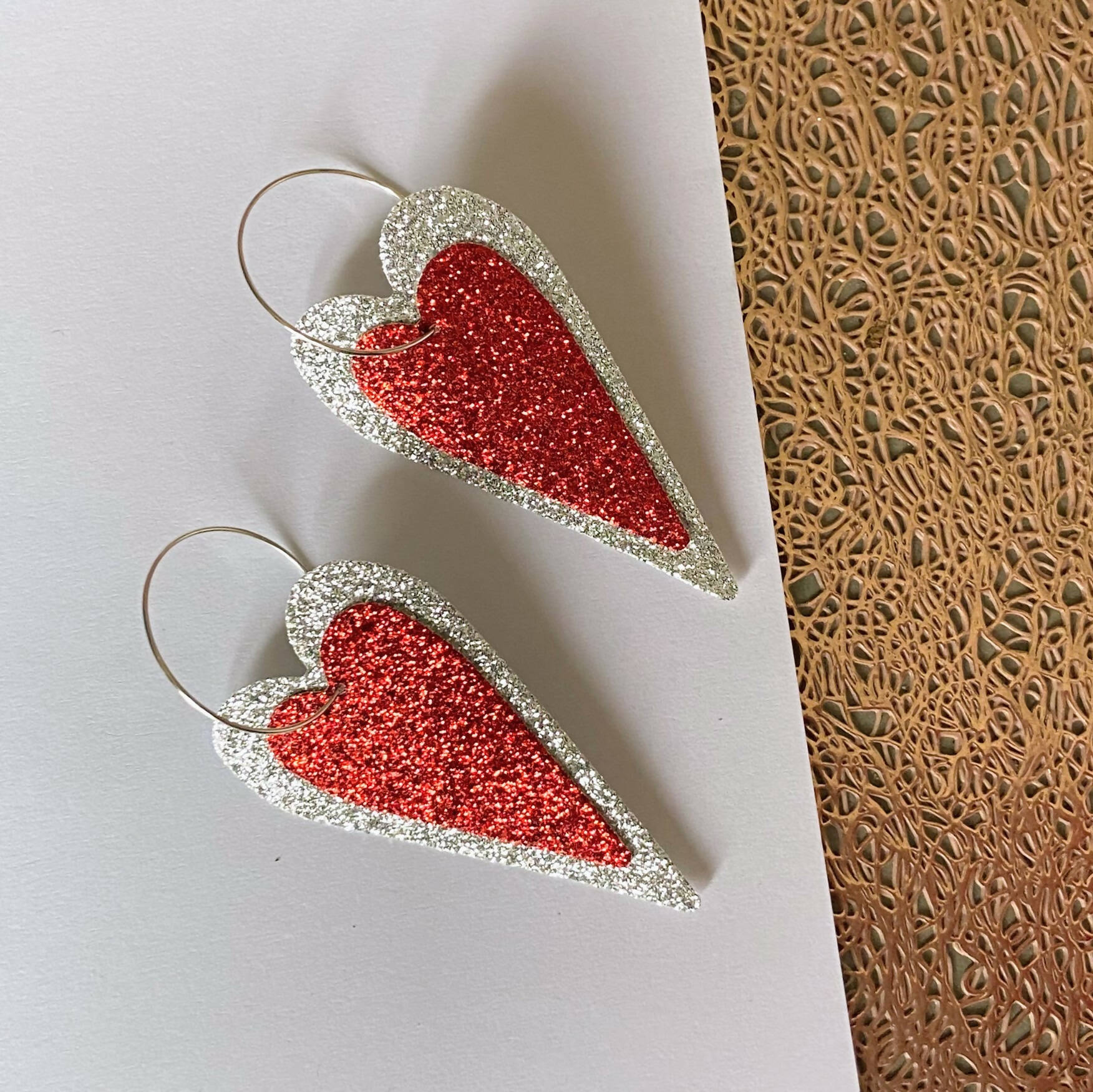 Statement Heart Earrings in Red Glitter