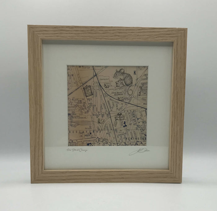 The Ideal Cheese - Original Pen Drawing on Vintage Map by Jenny Davies