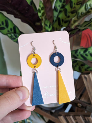 Blue Yellow - Wooden Earrings
