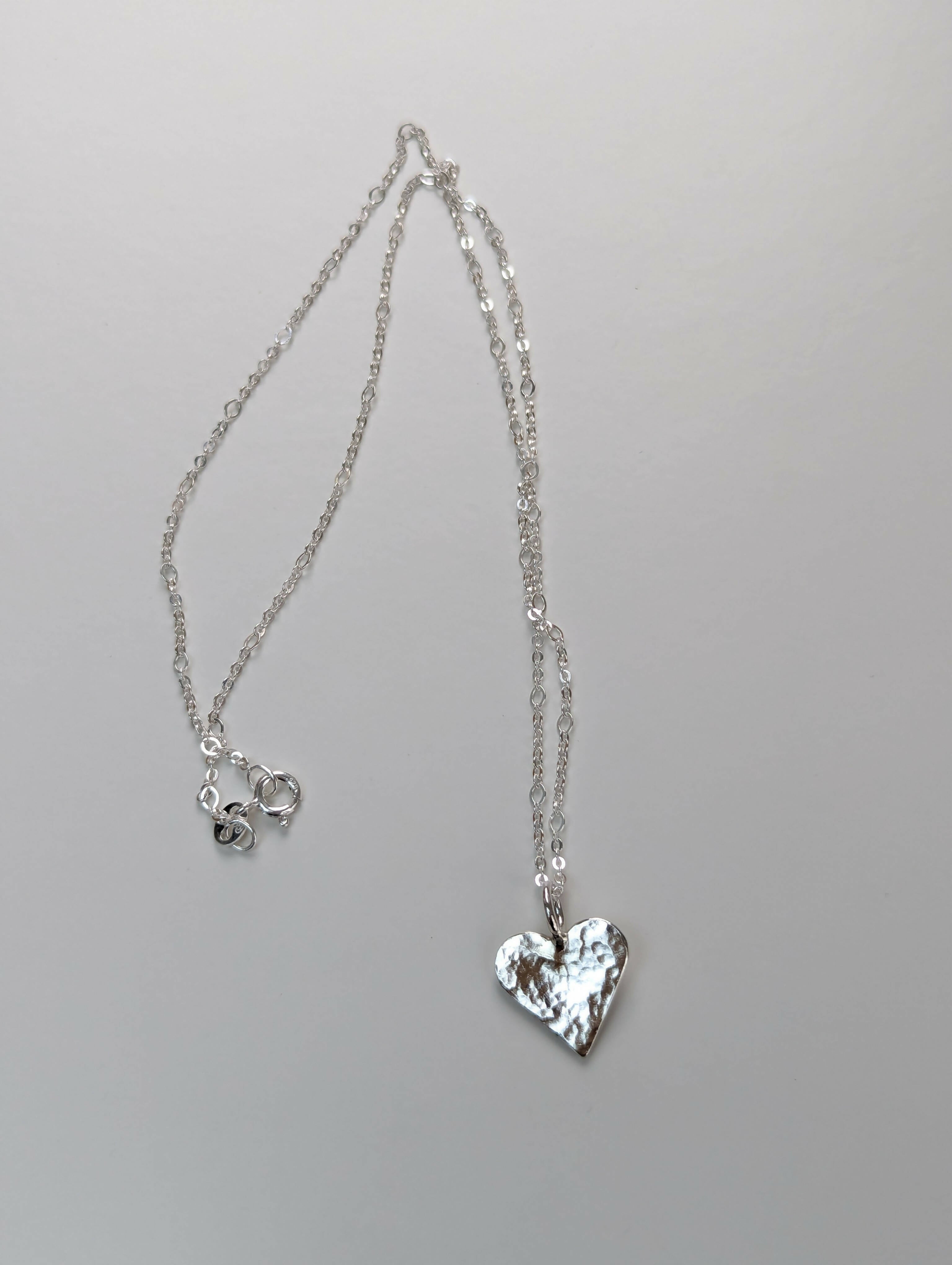 Hammered Heart Sterling Silver Pendant - Handmade