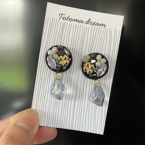 Crystal Embroidery Earrings with waterdrop charm