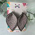 Grey Lace Print Pinched Leaf Shaped Earrings in Faux Leather