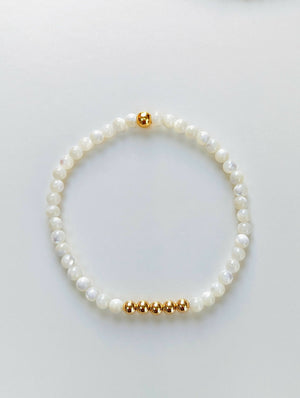 Skinny gemstone bracelet with five gold filled accent beads - Handmade