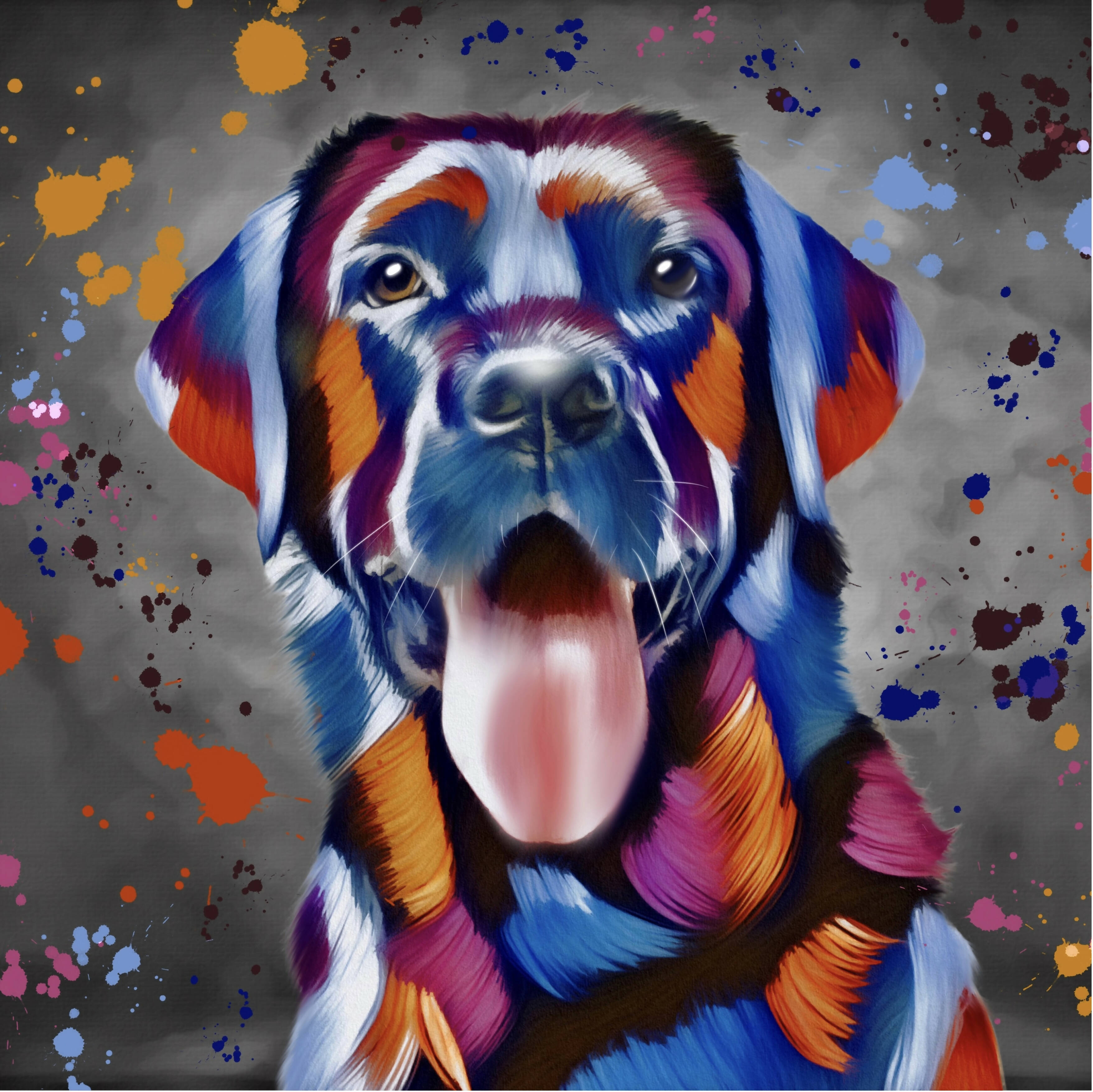 LABRADOR DOG COLOUR SPLASH FRAMED ARTWORK.