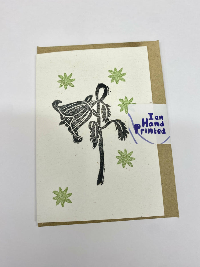 Flower Mini Card with Green Stars - A7 (handprinted)