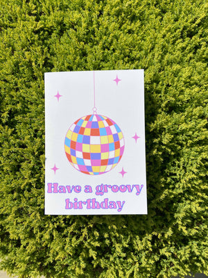 Groovy disco ball birthday card