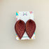 Maroon Lace Print Pinched Leaf Shaped Earrings in Faux Leather